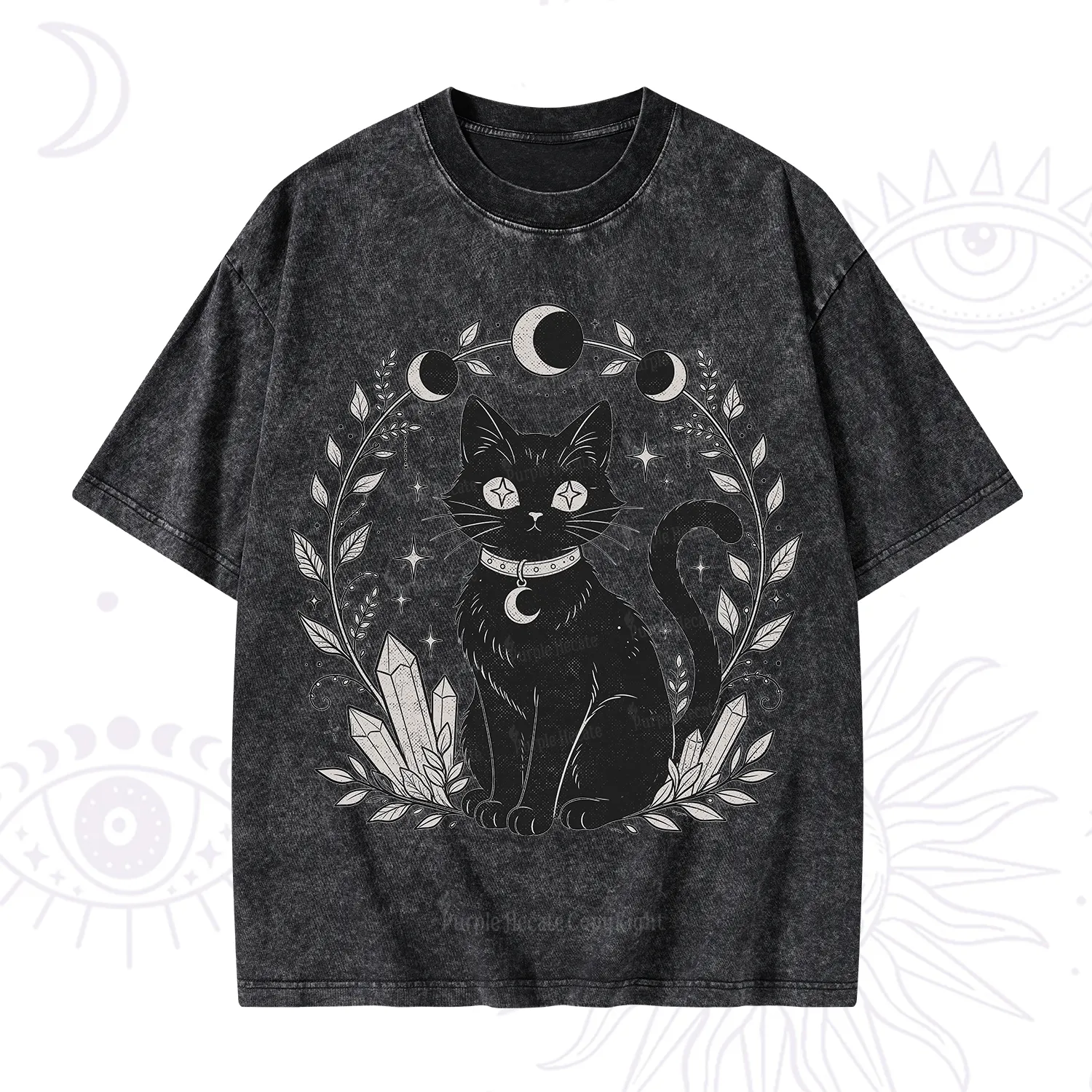 Purplehecate Mystical Cat Washed T-Shirt