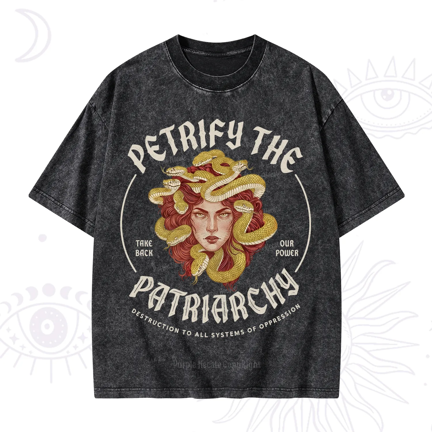Purplehecate Petrify Patriarchy Medusa Washed T-Shirt