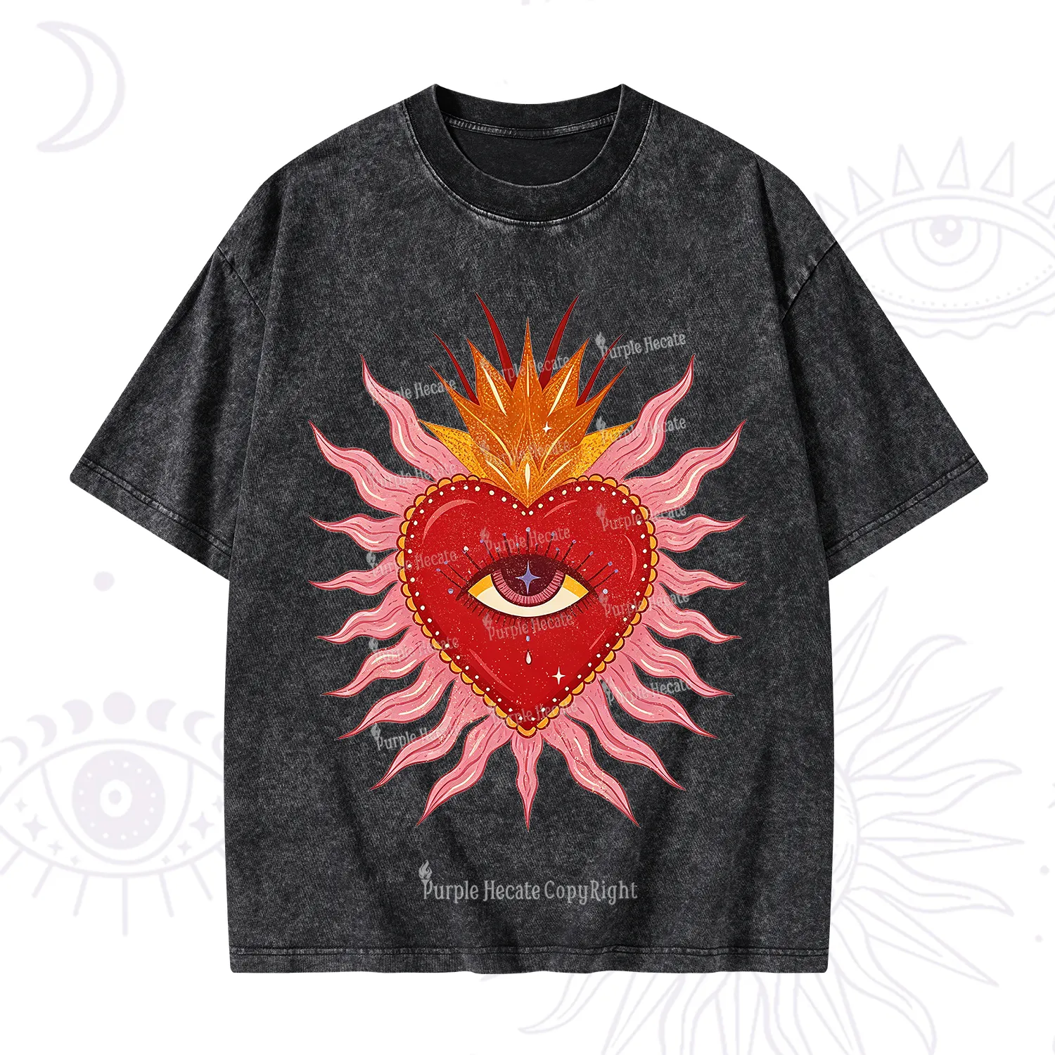 Purplehecate Sacred Flame Heart Washed T-Shirt