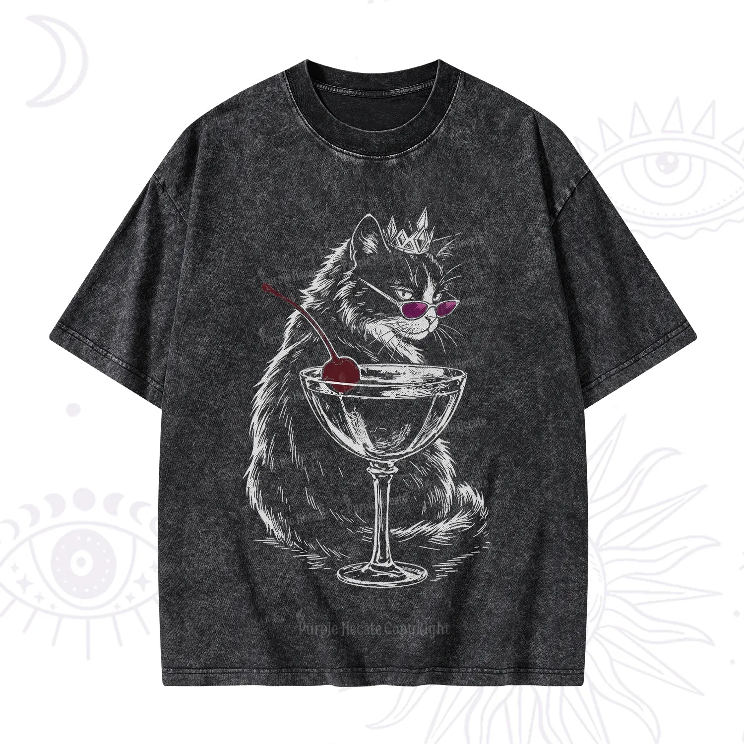Purplehecate Martini Queen Cat Washed T-Shirt