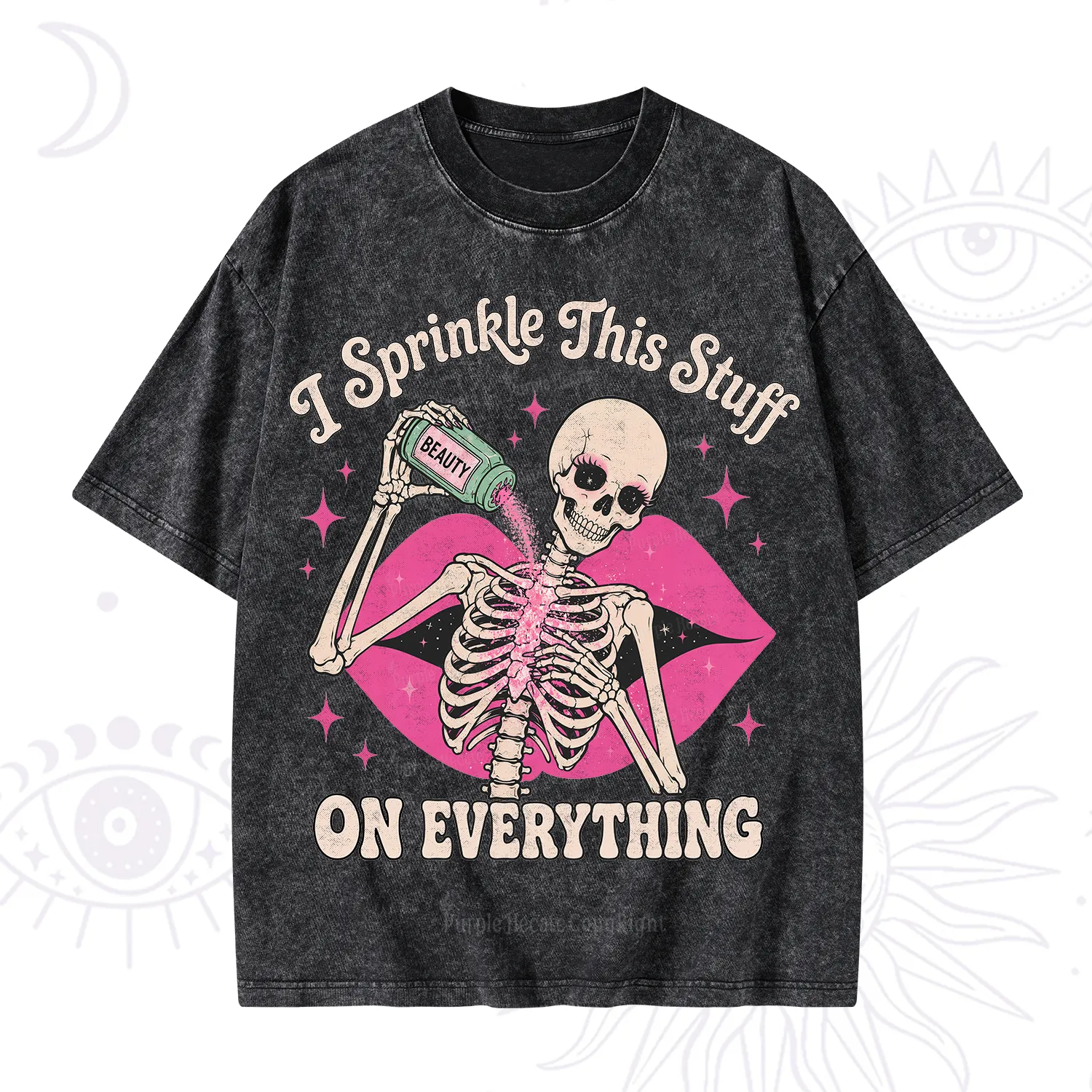 Purplehecate I Sprinkle This Stuff on Everything Beauty Skeleton Washed T-Shirt
