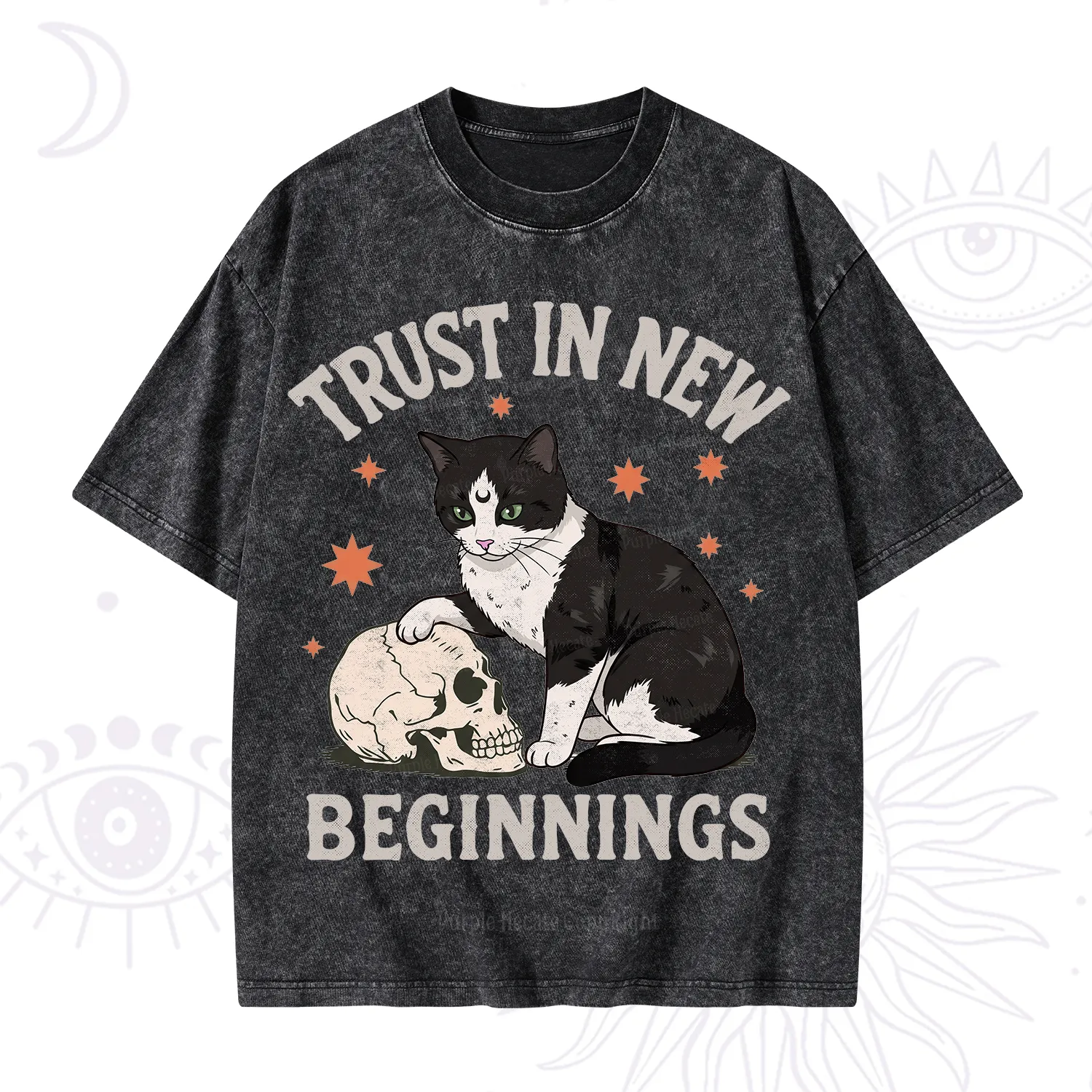 Purplehecate Trust In New Beginnings Cat Washed T-Shirt