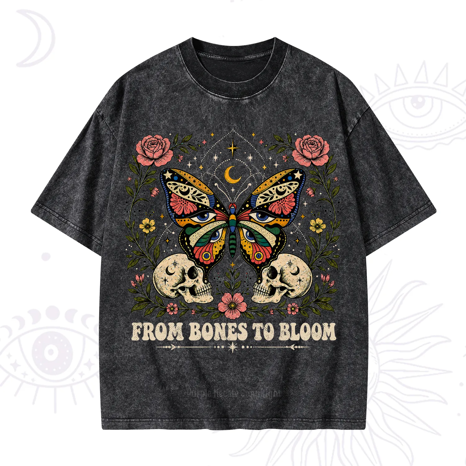 Purplehecate From Bones to Bloom Butterfly Washed T-Shirt
