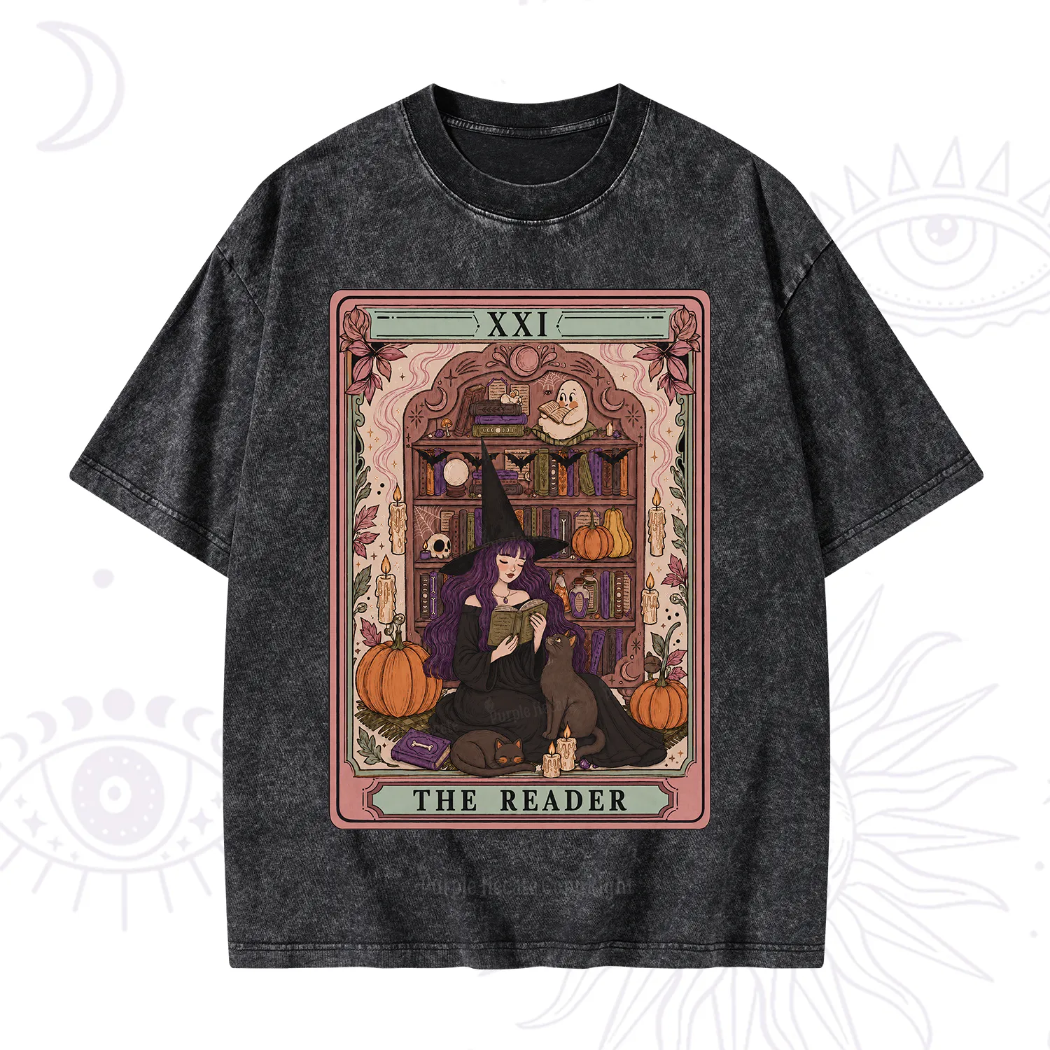 Purplehecate The Reader Tarot Bookish Witch Washed T-Shirt