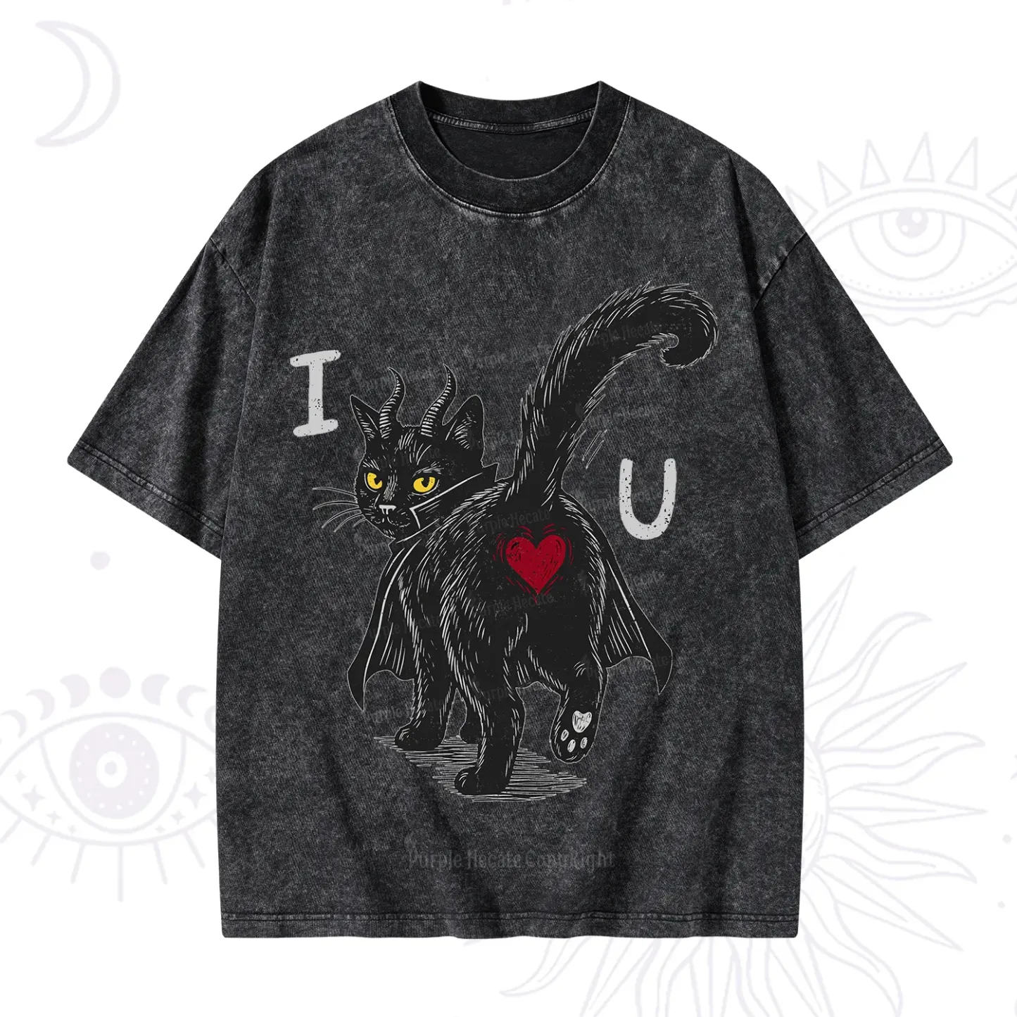 Purplehecate Bad Bad Evil Cat Washed T-Shirt