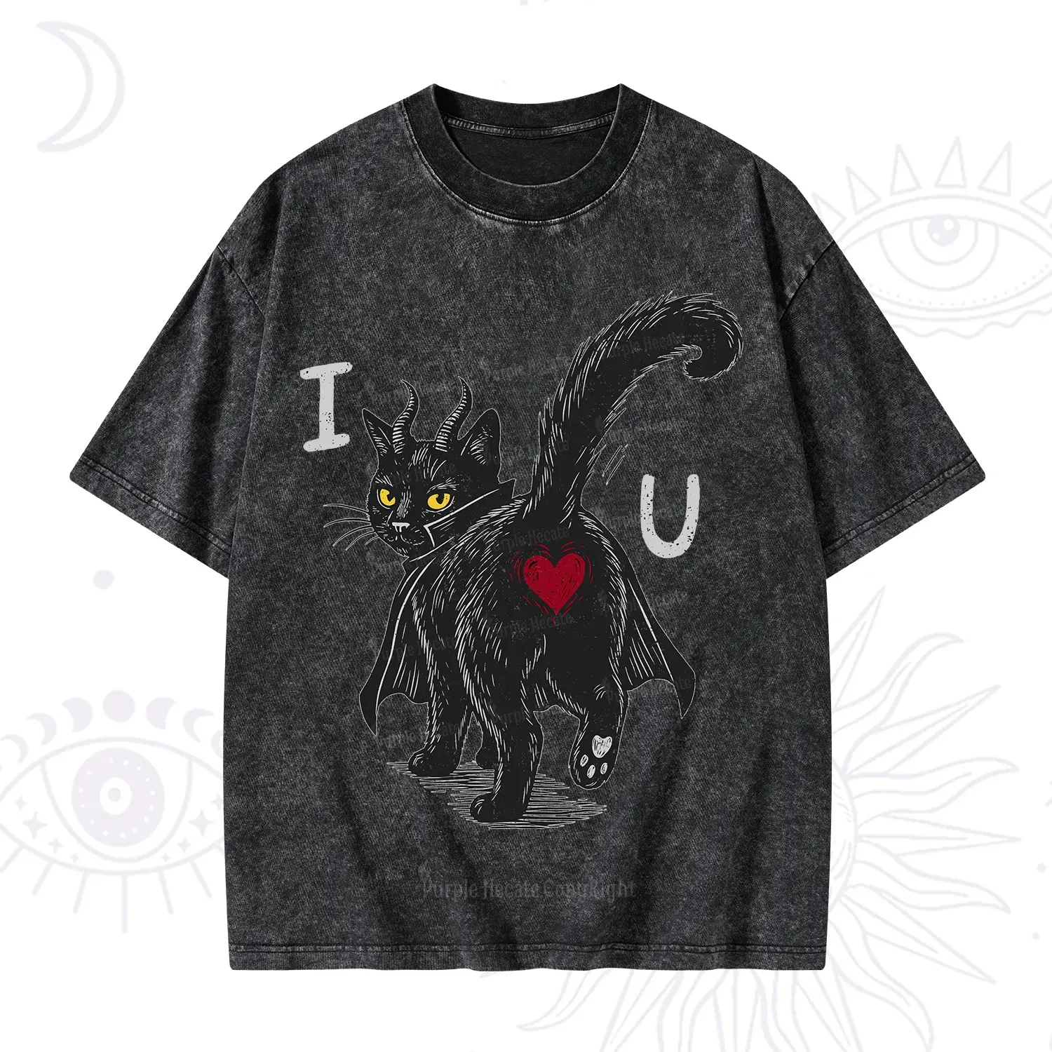 Purplehecate Bad Bad Evil Cat Washed T-Shirt