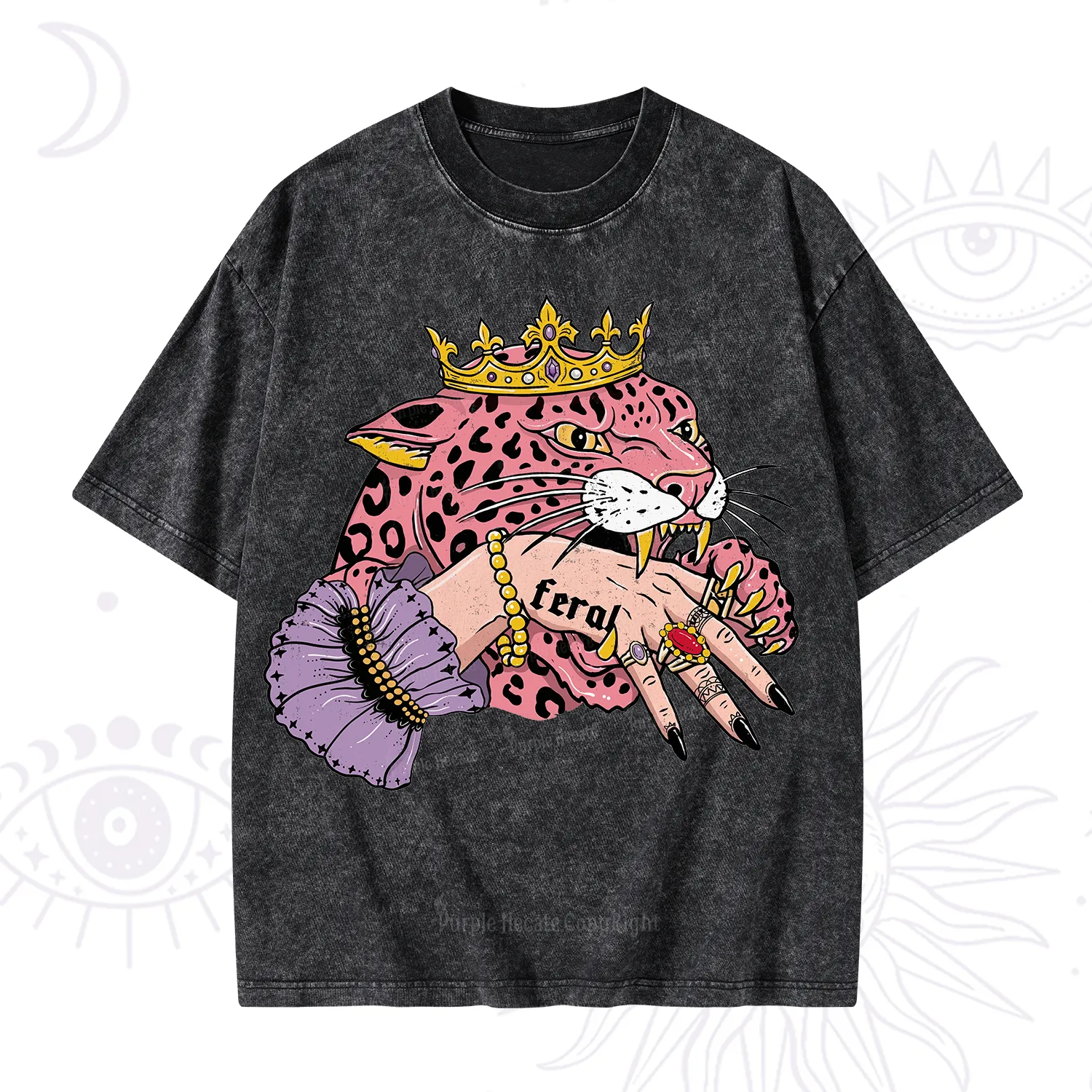 Purplehecate Feral Queen Pink Leopard Washed T-Shirt
