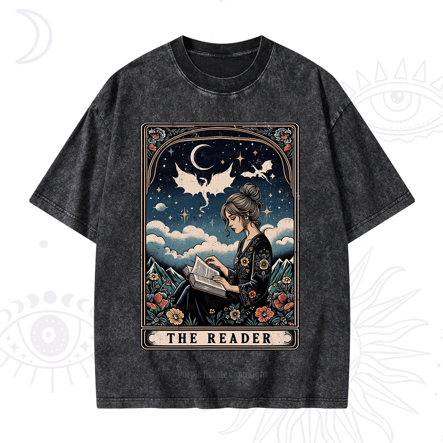 Purplehecate The Reader Tarot Mystic Night Washed T-Shirt