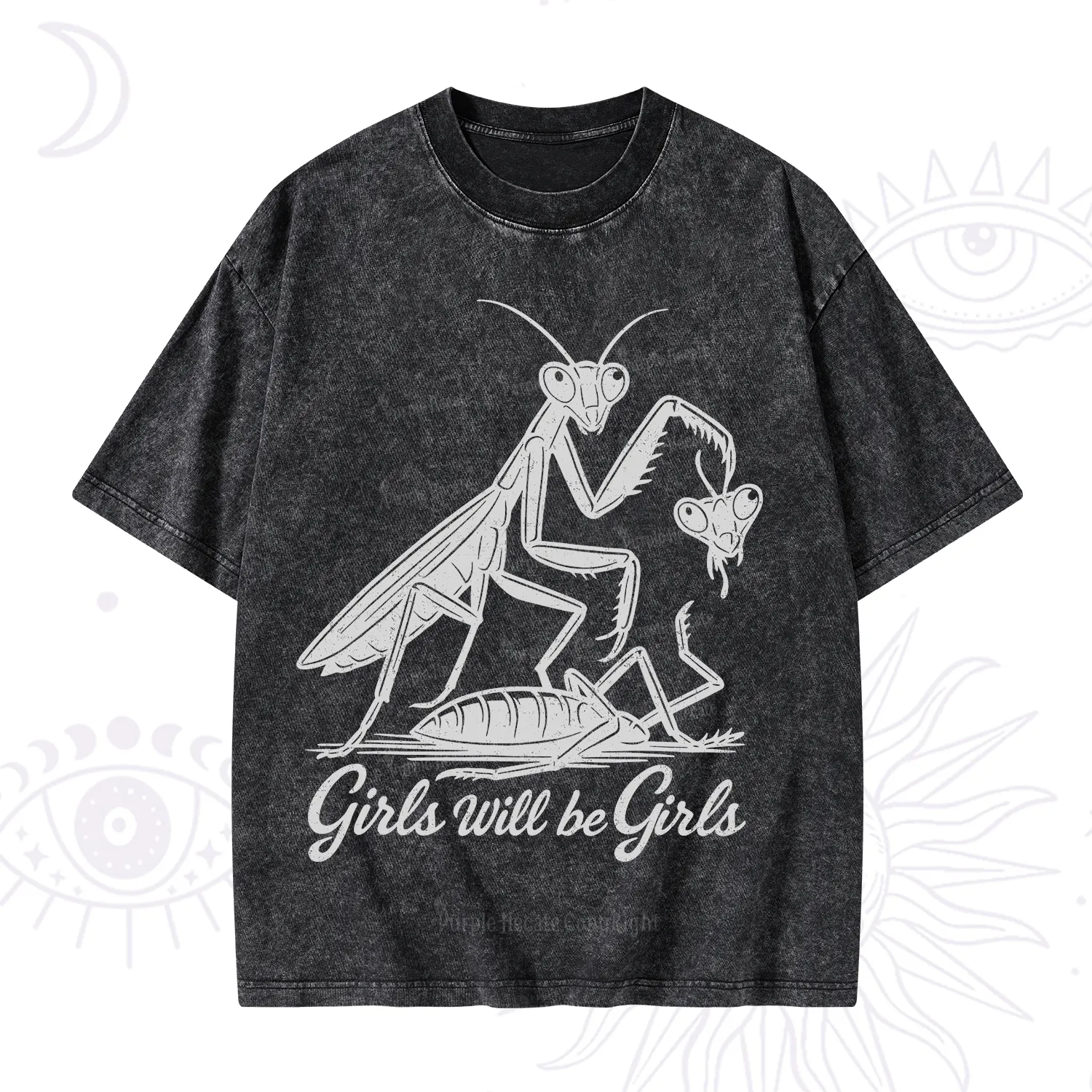 Purplehecate Girls Will Be Girls Praying Mantis Washed T-Shirt