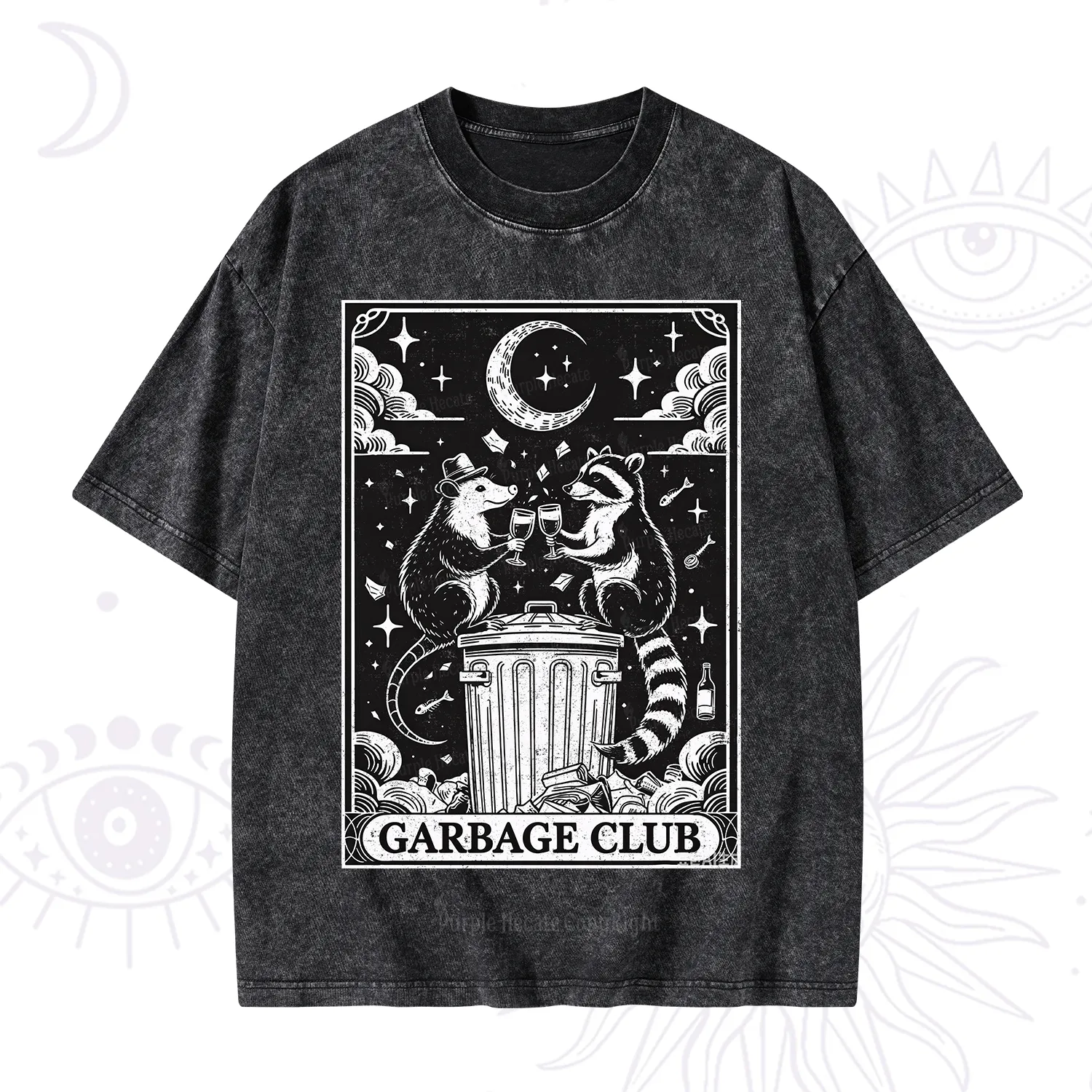 Purplehecate The Garbage Club Tarot Raccoon Party Washed T-Shirt
