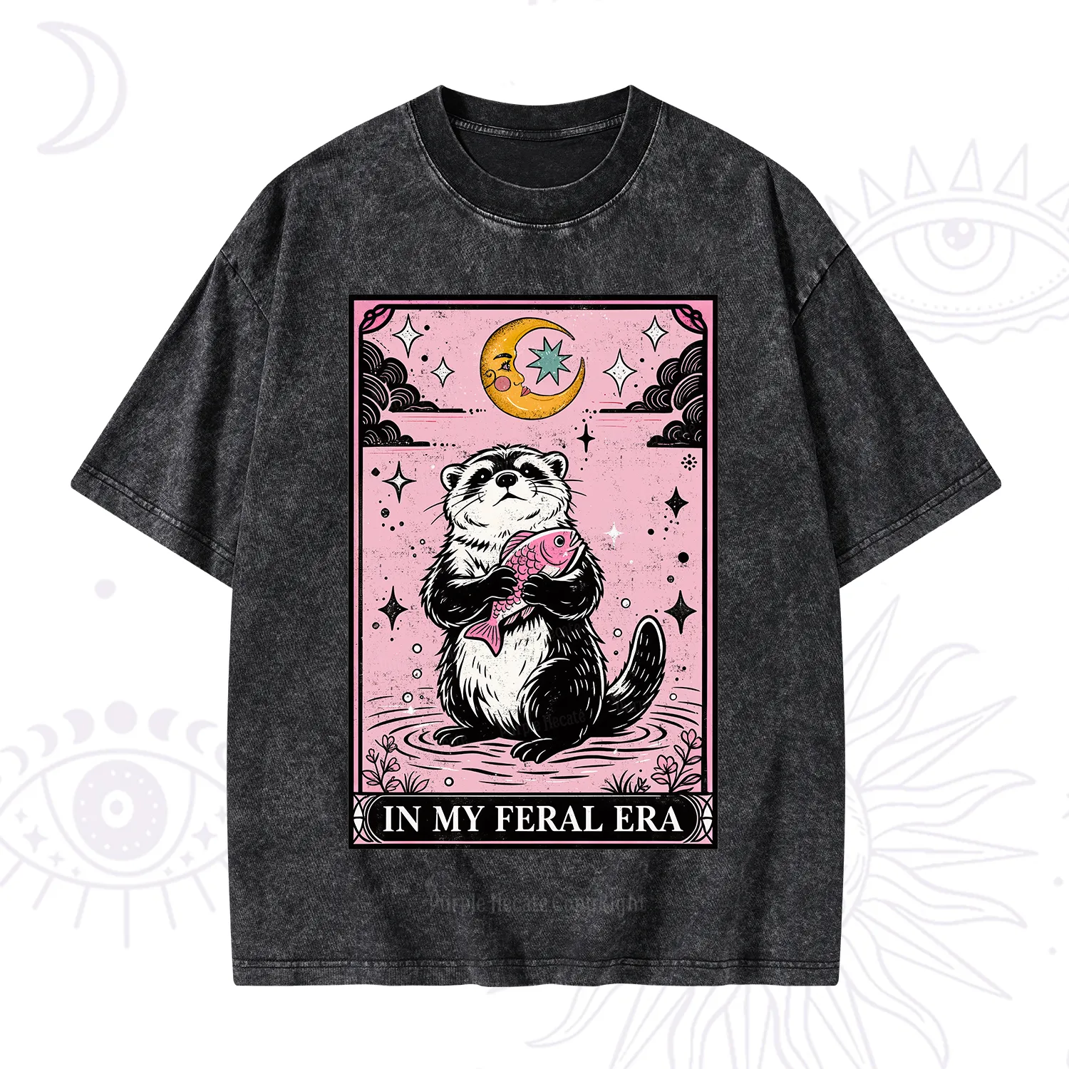 Purplehecate The In My Feral Era Tarot Otter Washed T-Shirt