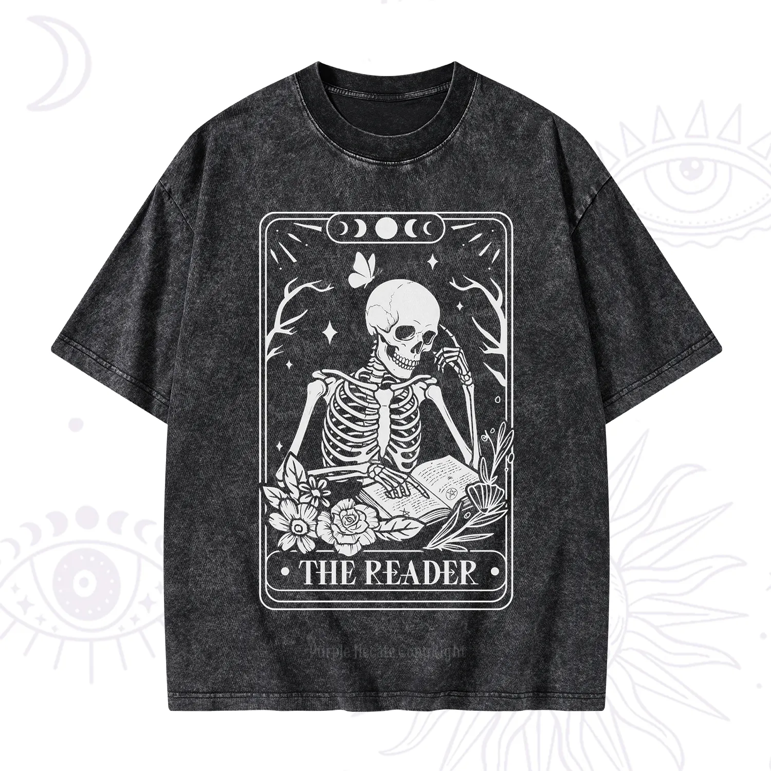 Purplehecate The Reader Tarot Skeleton Washed T-Shirt