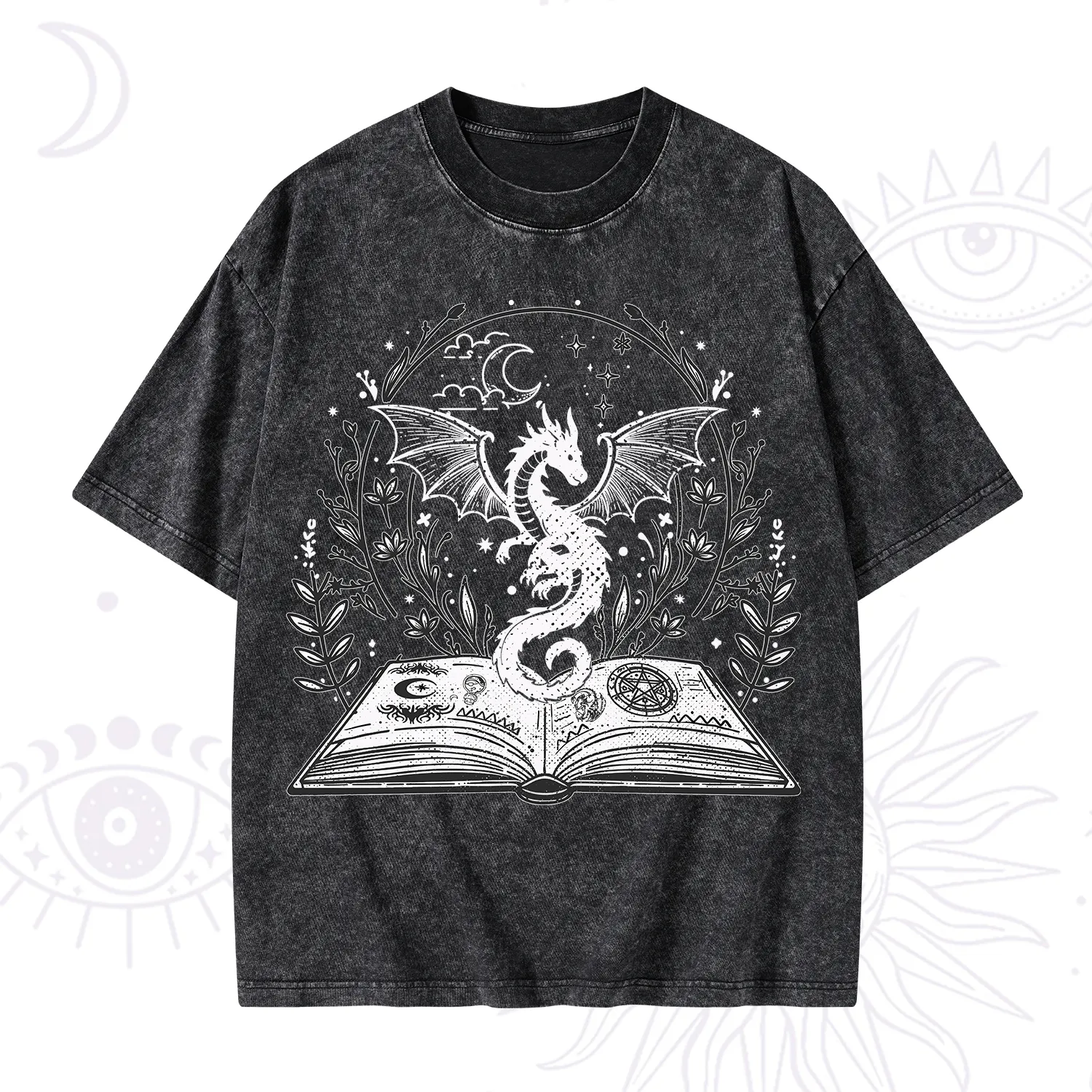 Purplehecate Magical Book Dragon Fantasy Washed T-Shirt