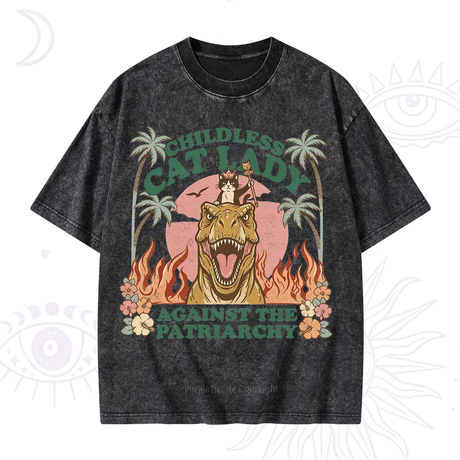 Purplehecate Childless Cat Lady Burn the Patriarchy Washed T-Shirt