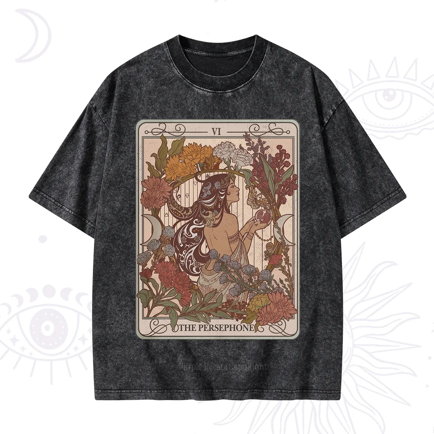 Purplehecate The Persephone Goddess Tarot Card Washed T-Shirt