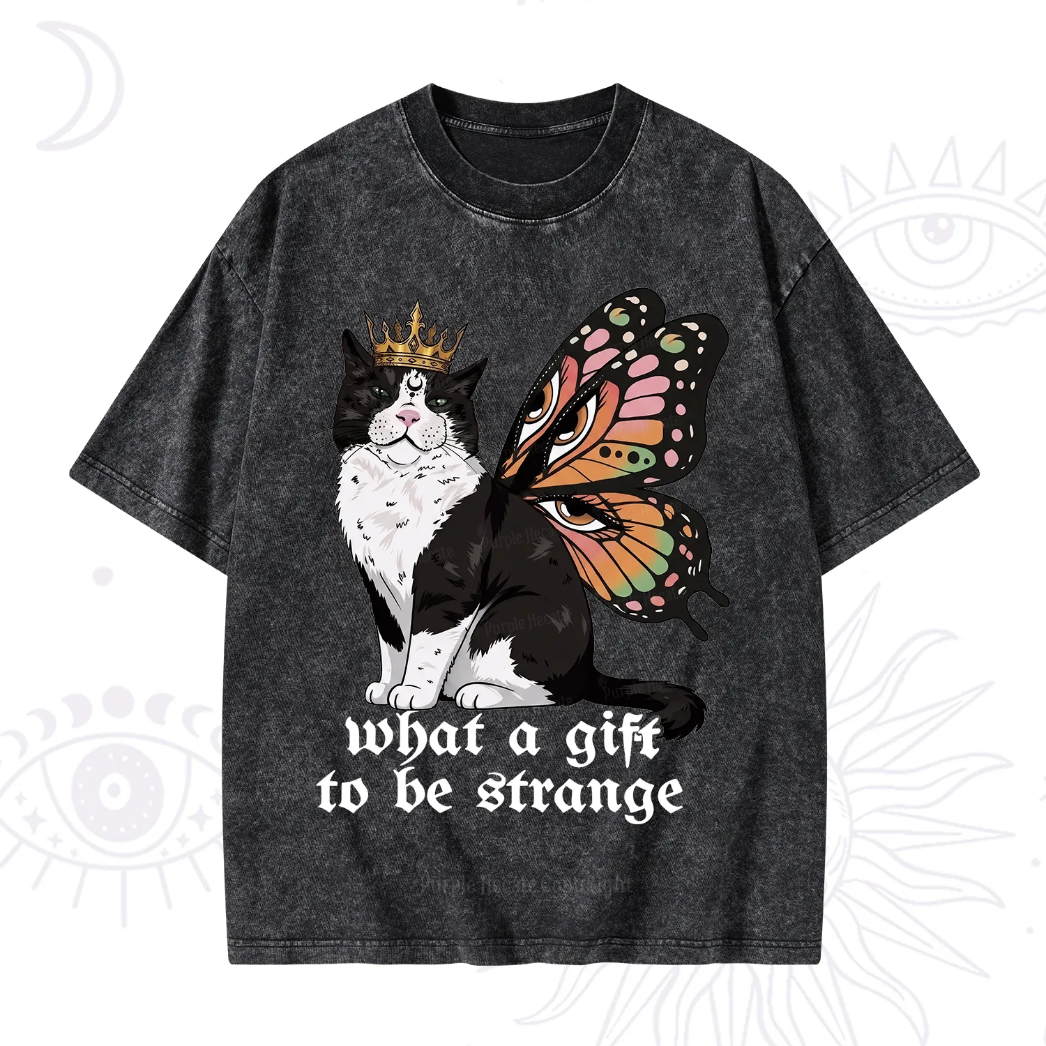 Purplehecate What a Gift to Be Strange Cat Washed T-Shirt