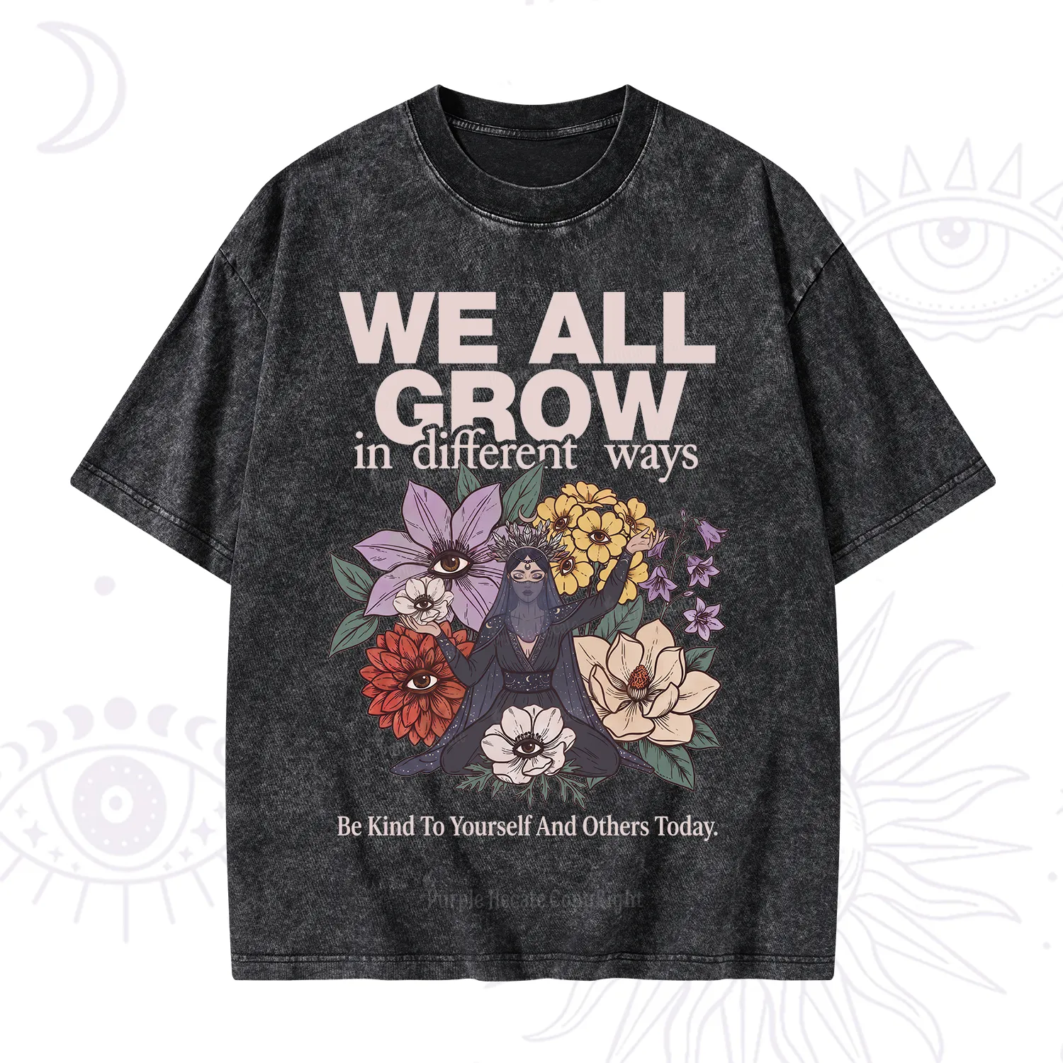 Purplehecate We All Grow Different Ways Floral Washed T-Shirt