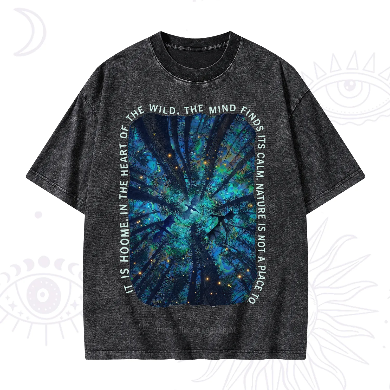 Purplehecate Forest Mindscape Night Sky Washed T-Shirt