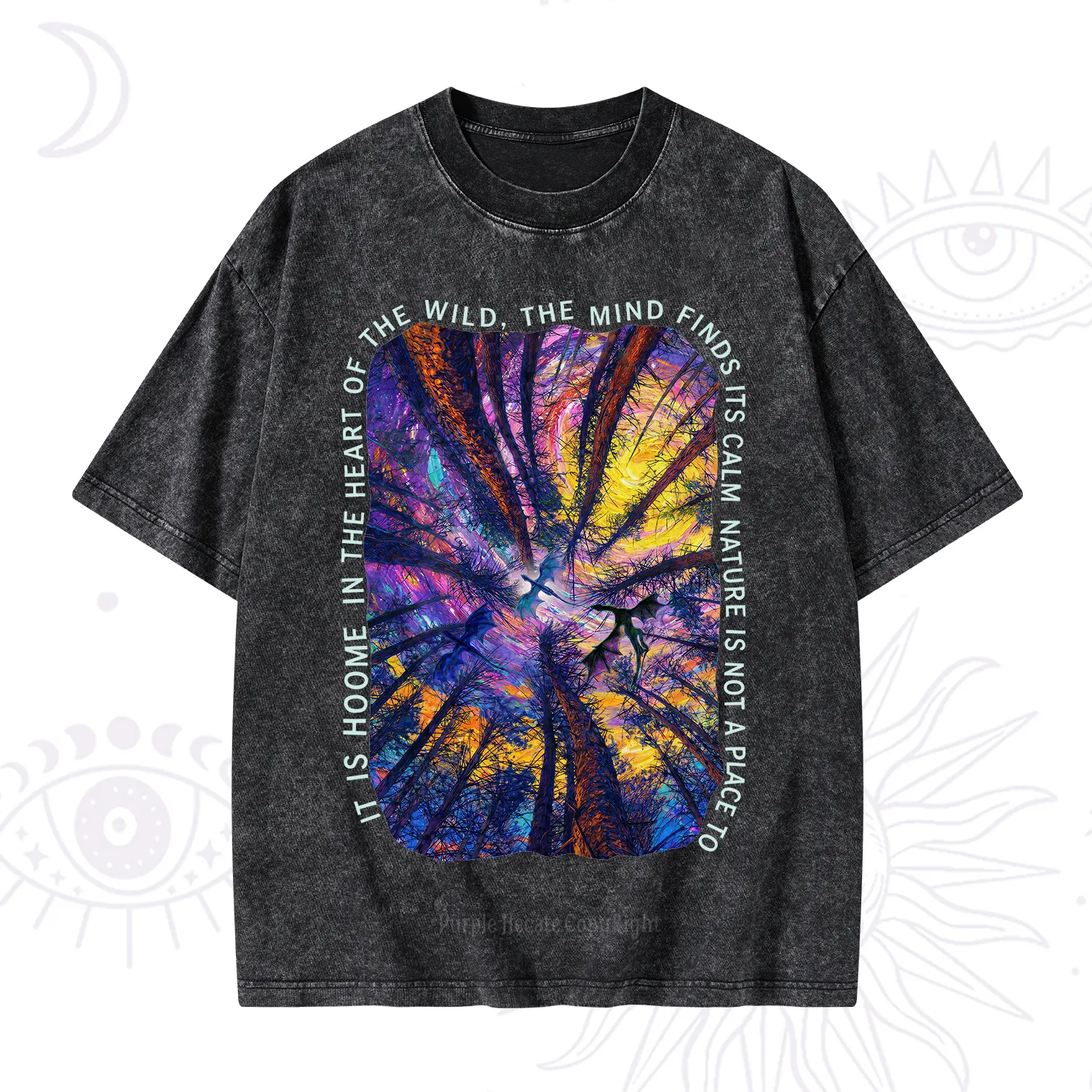 Purplehecate Forest Mindscape Night Sky Washed T-Shirt
