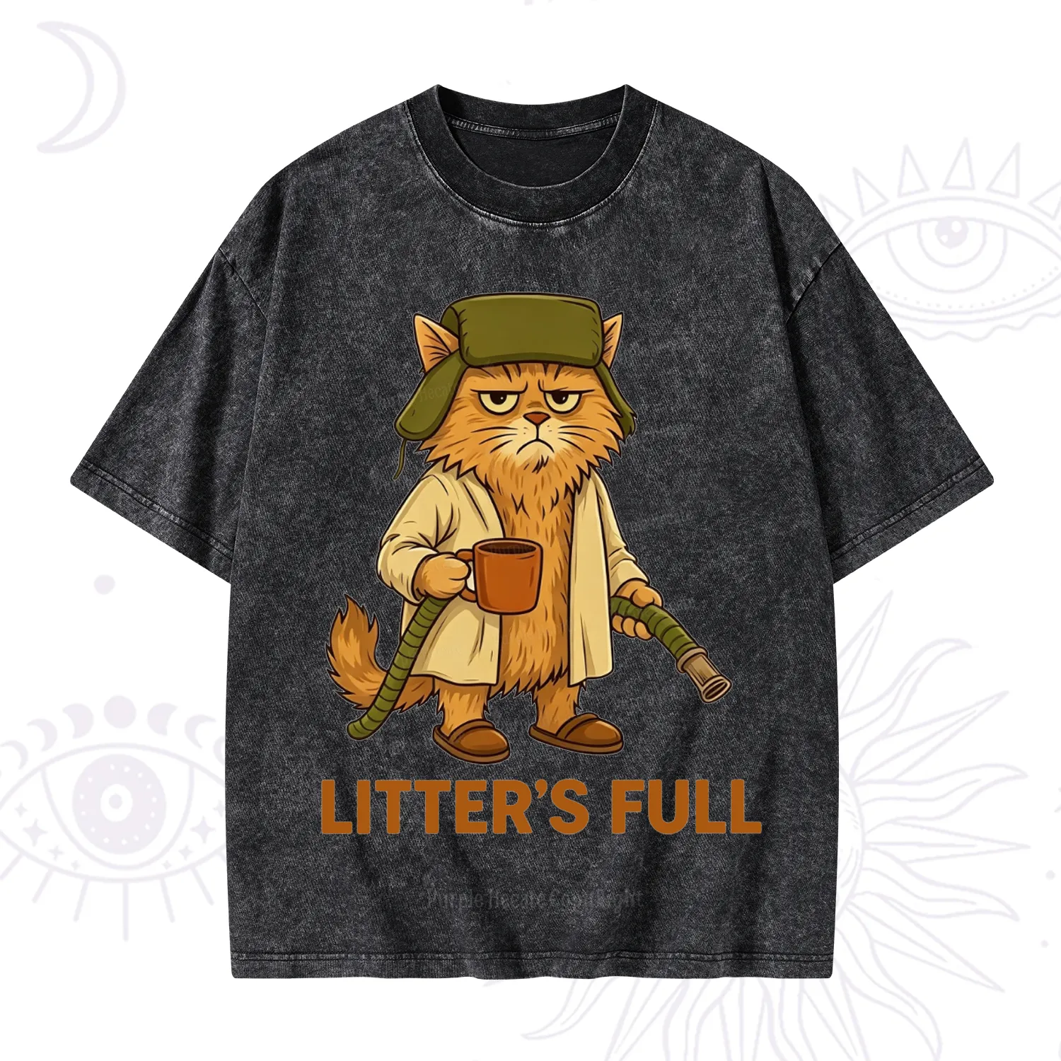 Purplehecate Litter's Full Funny Cat Washed T-Shirt