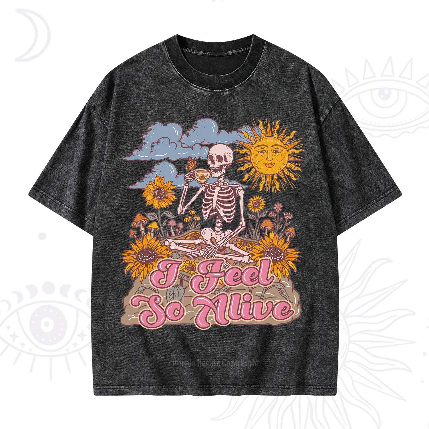 Purplehecate I feel So Alive Dancing Sarcastic Skeleton Washed T-Shirt
