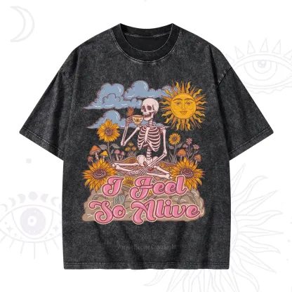 Purplehecate I feel So Alive Dancing Sarcastic Skeleton Washed T-Shirt