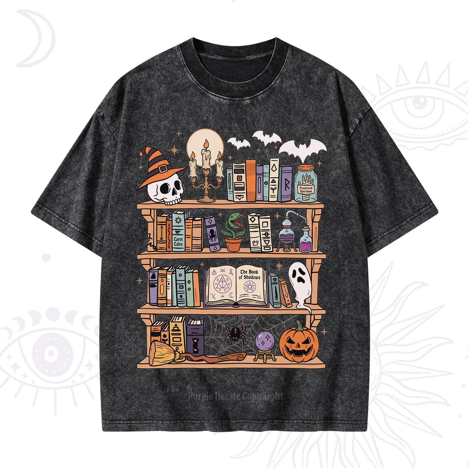 Purplehecate Halloween Library Washed T-Shirt