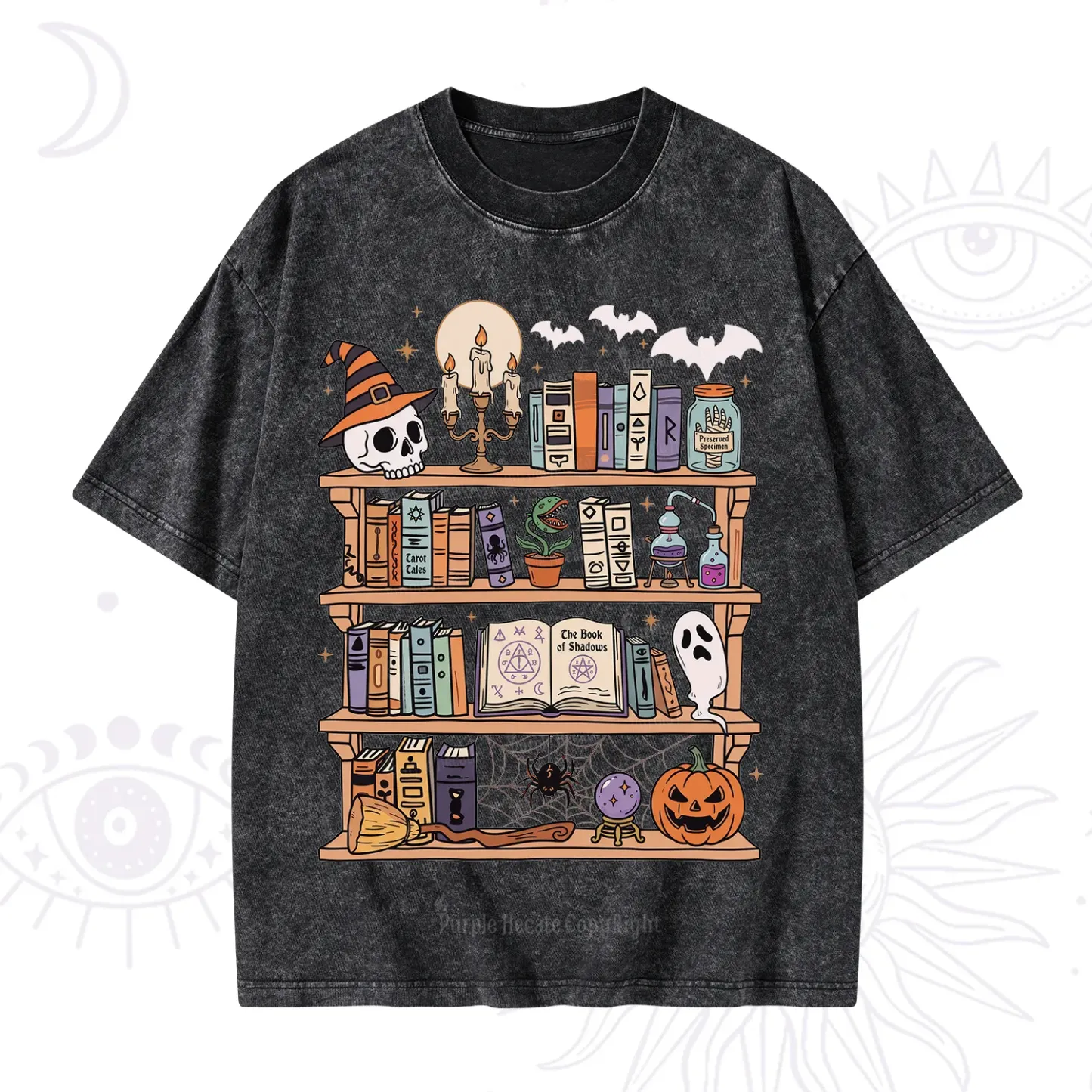Purplehecate Halloween Library Washed T-Shirt