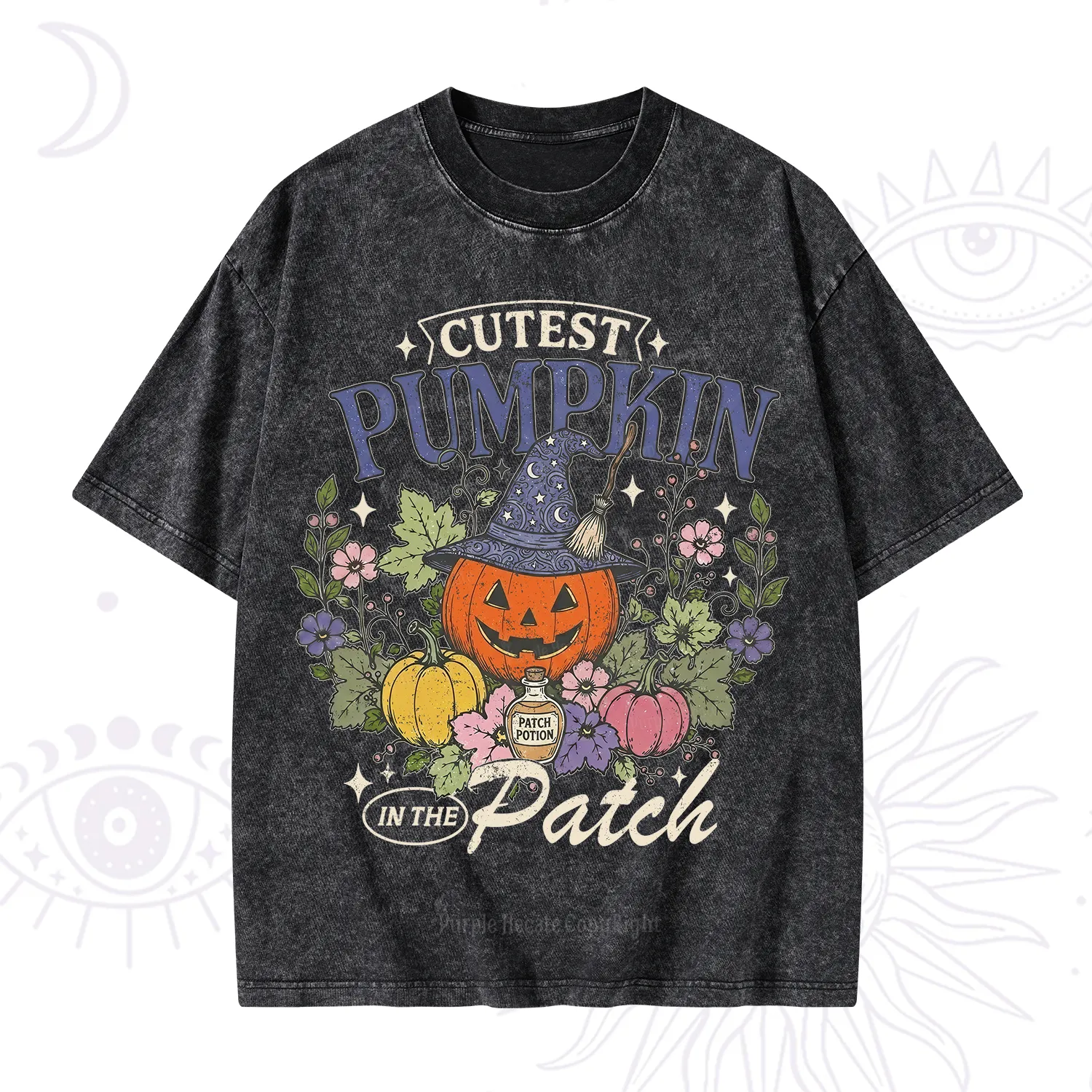 Purplehecate Cutest Pumpkin in the Patch Halloween Washed T-Shirt