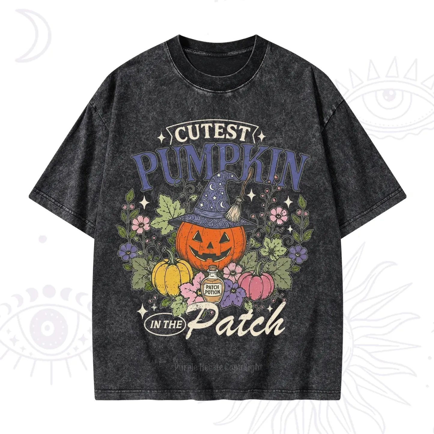 Purplehecate Cutest Pumpkin in the Patch Halloween Washed T-Shirt