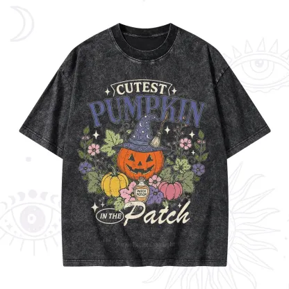 Purplehecate Cutest Pumpkin in the Patch Halloween Washed T-Shirt