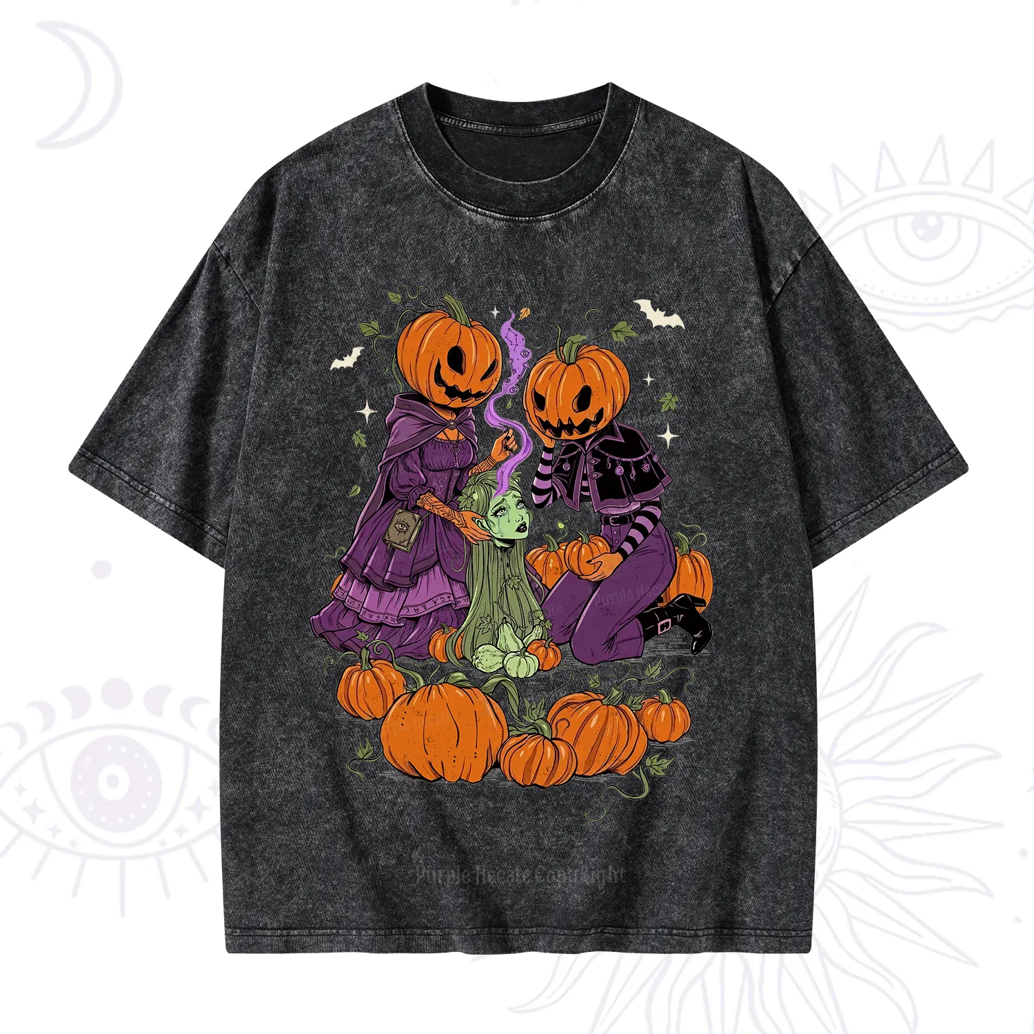 Purplehecate Spooky Witch Pumpkin Patch Washed T-Shirt