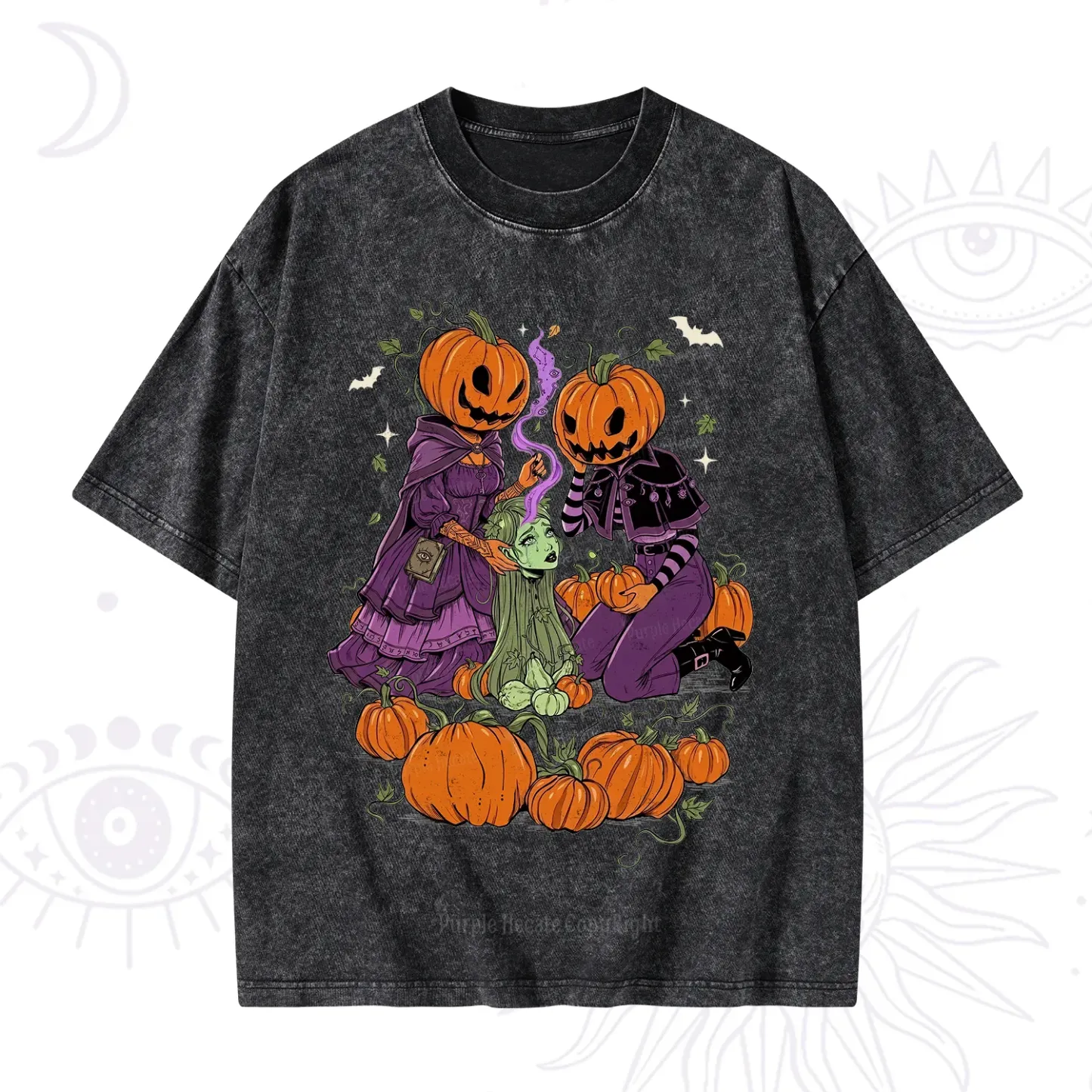 Purplehecate Spooky Witch Pumpkin Patch Washed T-Shirt