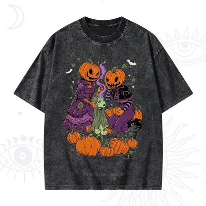 Purplehecate Spooky Witch Pumpkin Patch Washed T-Shirt