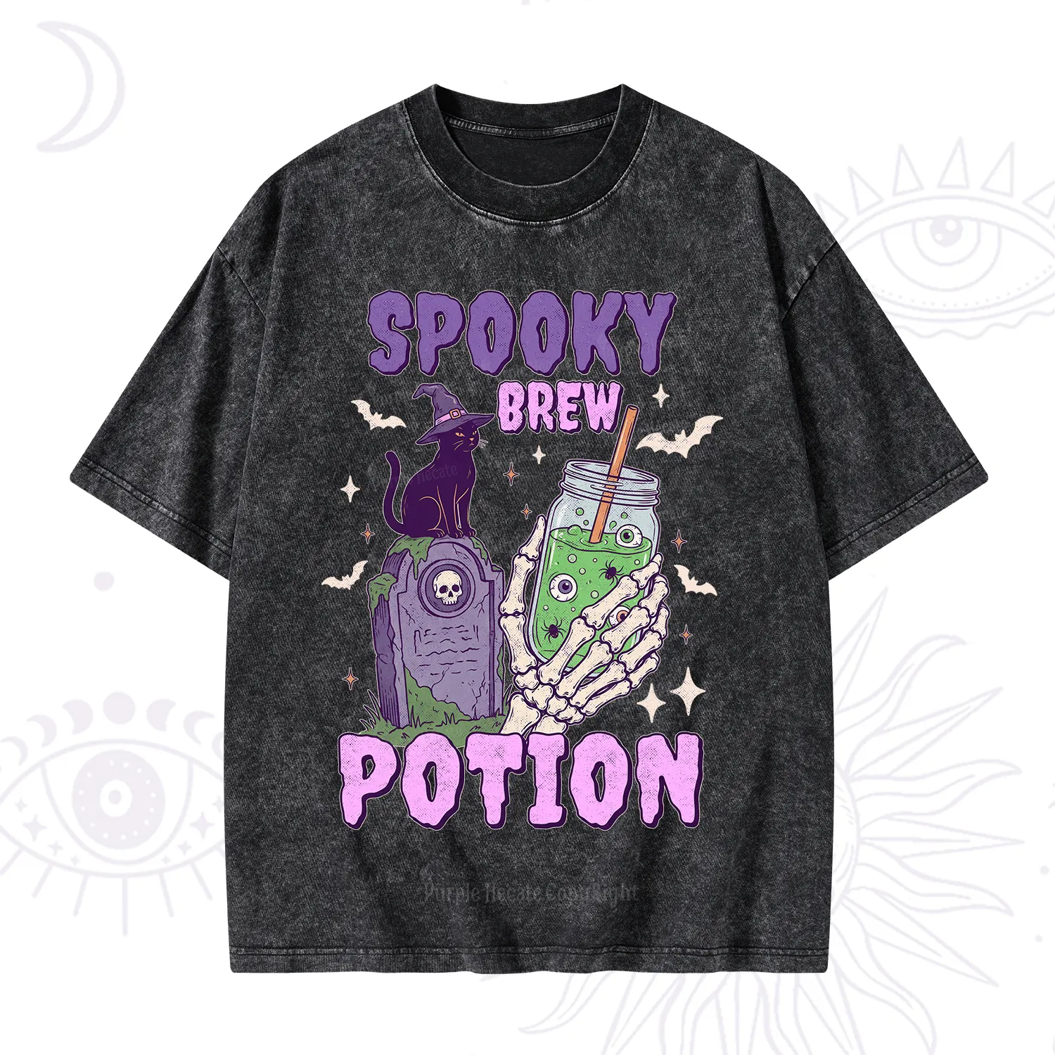 Purplehecate Spooky Brew Potion Halloween Washed T-Shirt