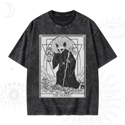 Purplehecate The Hermit Skeleton Cat Tarot Washed T-Shirt