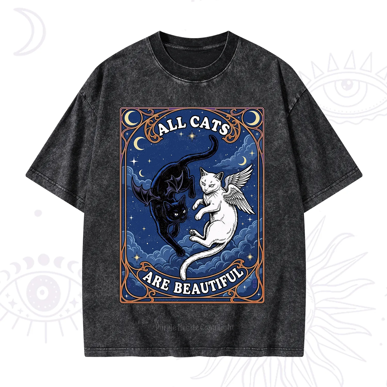 Purplehecate Angel & Devil Cat Washed T-Shirt