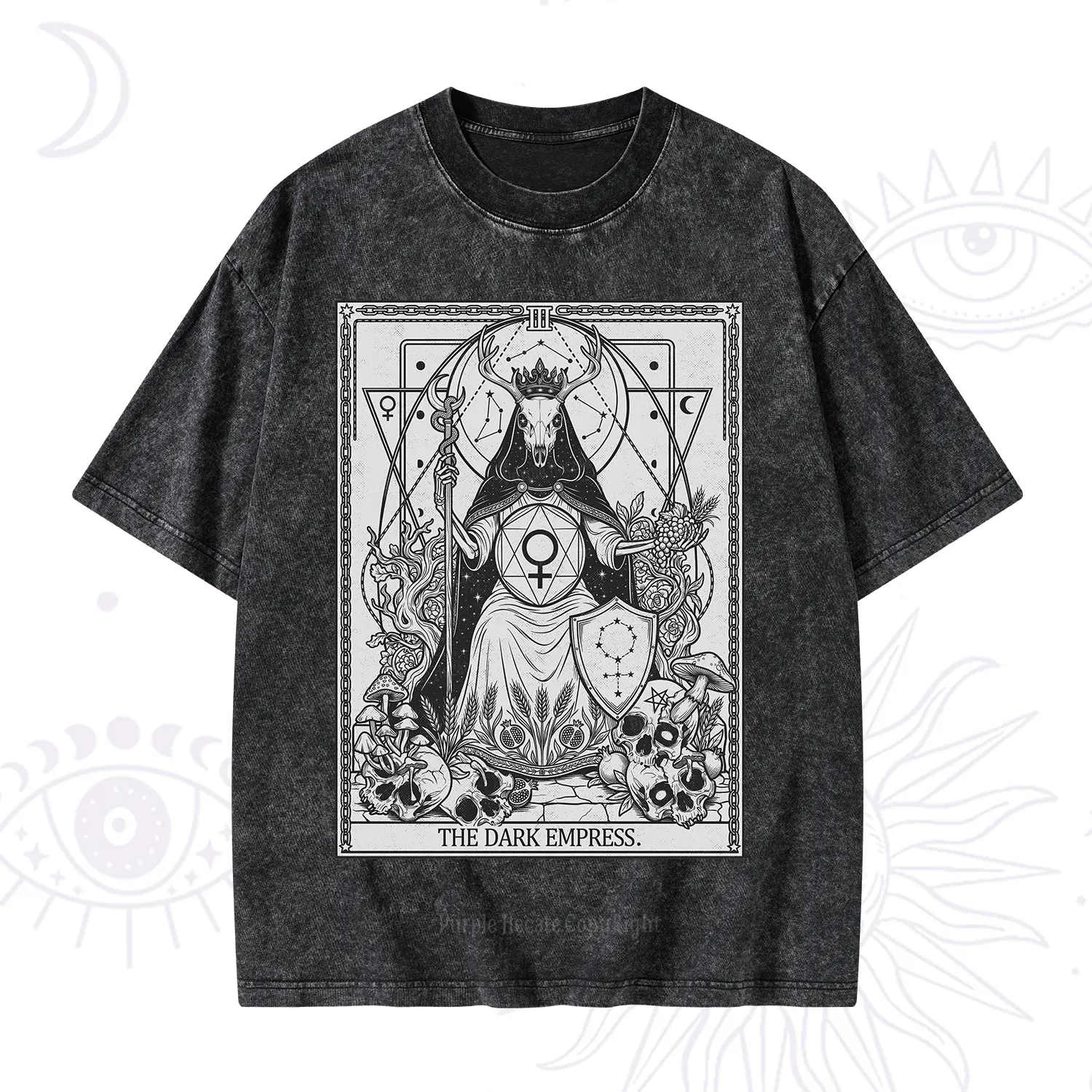 Purplehecate The Dark Empress Tarot Washed T-Shirt