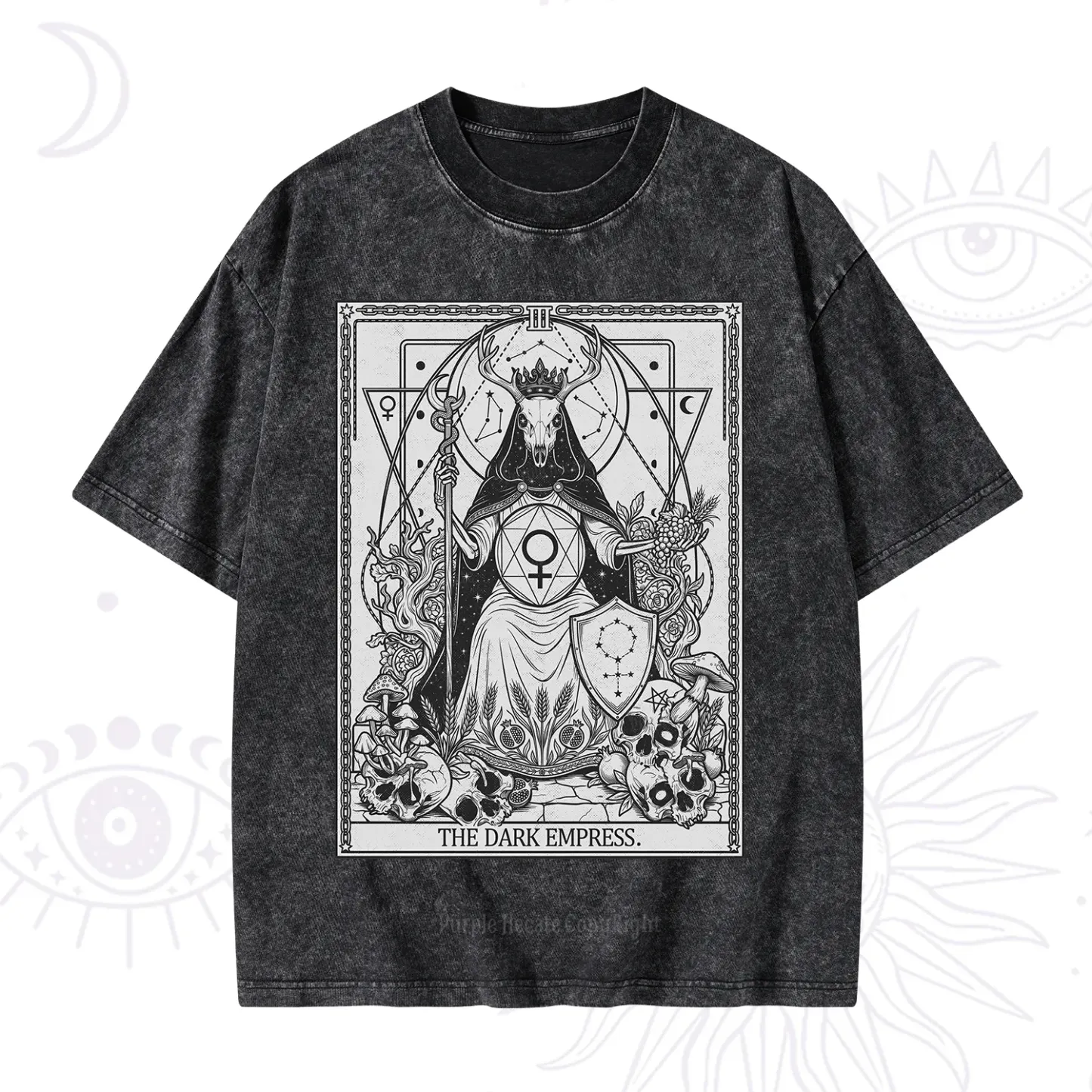 Purplehecate The Dark Empress Tarot Washed T-Shirt