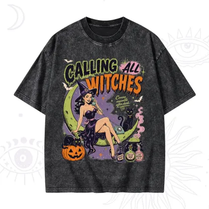 Purplehecate Calling All Witches Halloween Washed T-Shirt