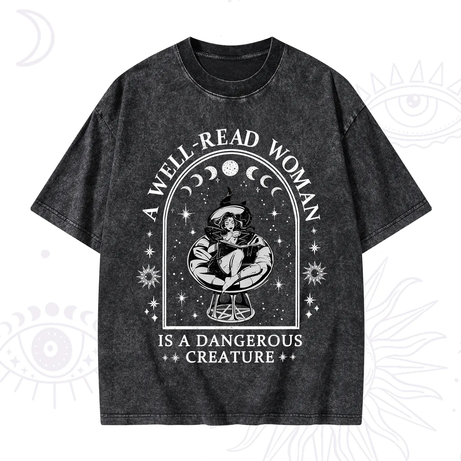 Purplehecate A Well Read Woman Bookish Washed T-Shirt