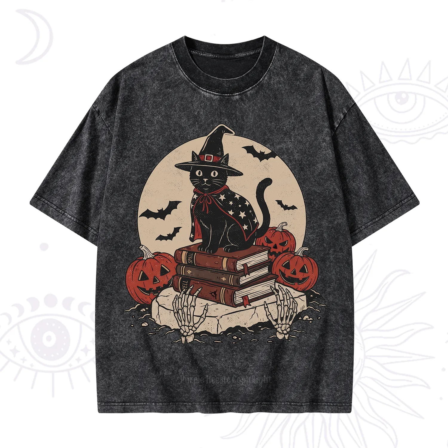 Purplehecate Witch Hat Pumpkin Washed T-Shirt