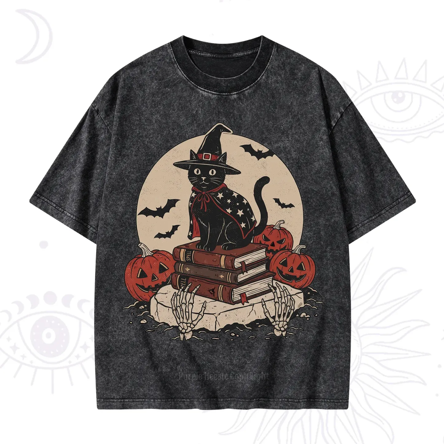 Purplehecate Witch Hat Pumpkin Washed T-Shirt