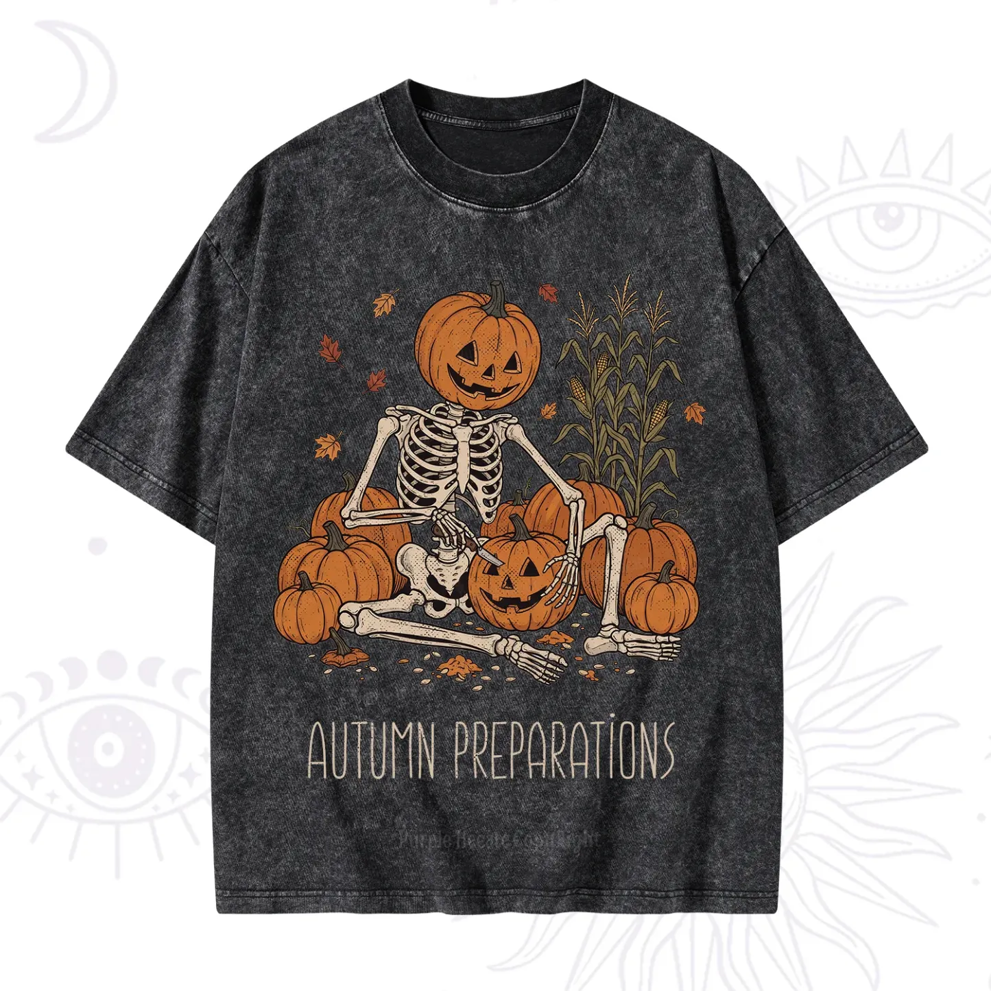 Purplehecate Autumn Preparations Pumpkin Skeleton Washed T-Shirt