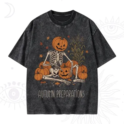 Purplehecate Autumn Preparations Pumpkin Skeleton Washed T-Shirt