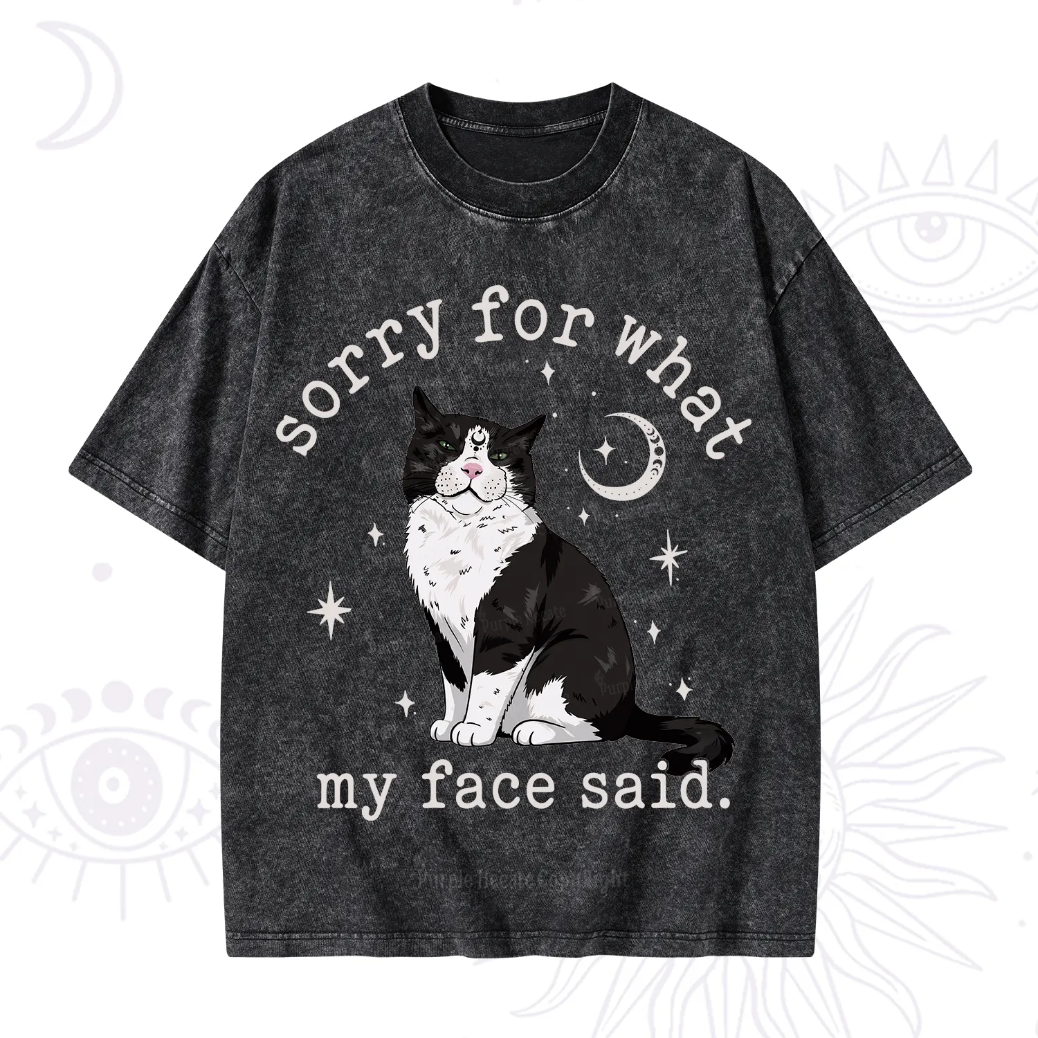Purplehecate Sorry For What My Face Said Cat Washed T-Shirt