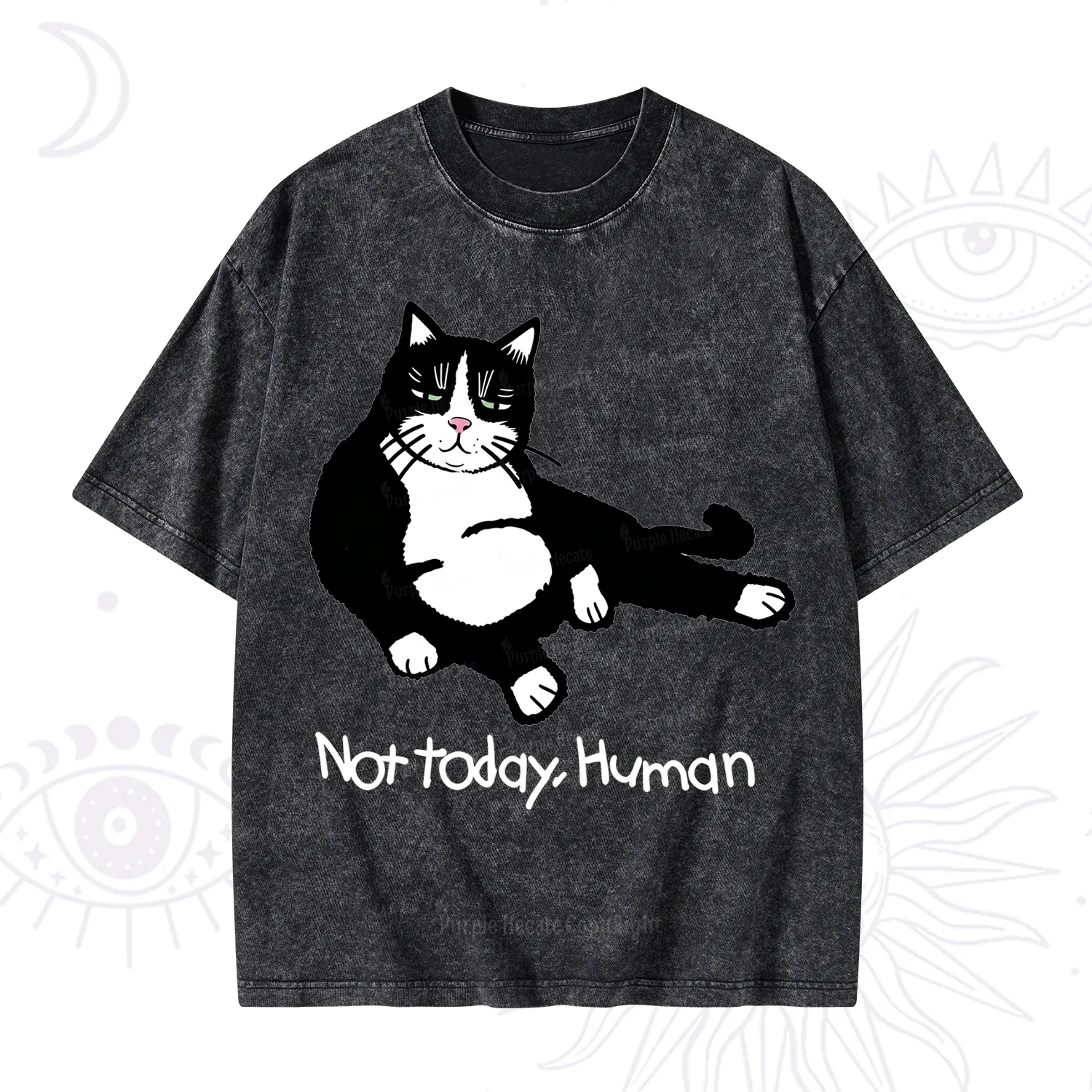 Purplehecate Not Today Human Funny Cat Washed T-Shirt
