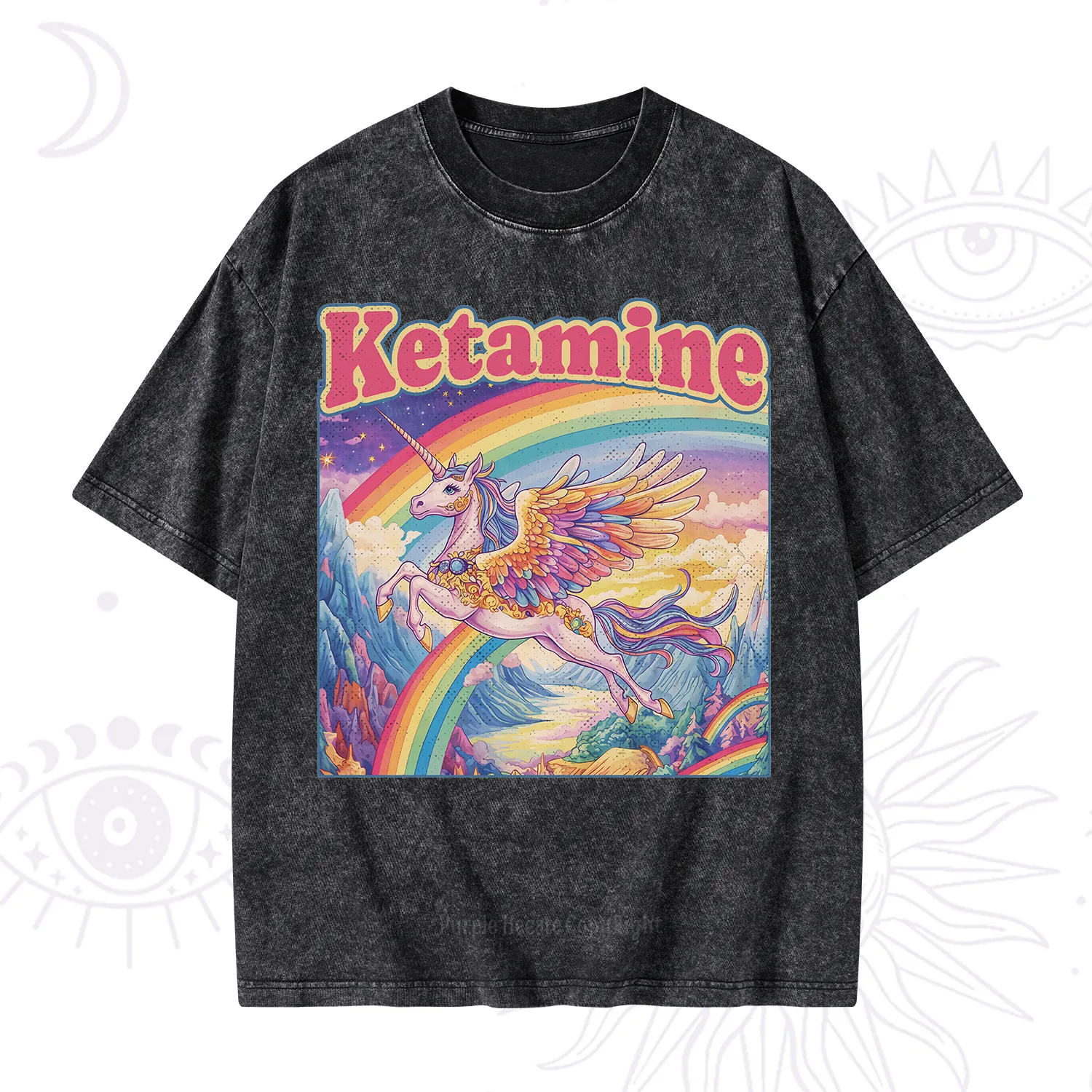 Purplehecate Ketamine Rainbow Unicorn Washed T-Shirt
