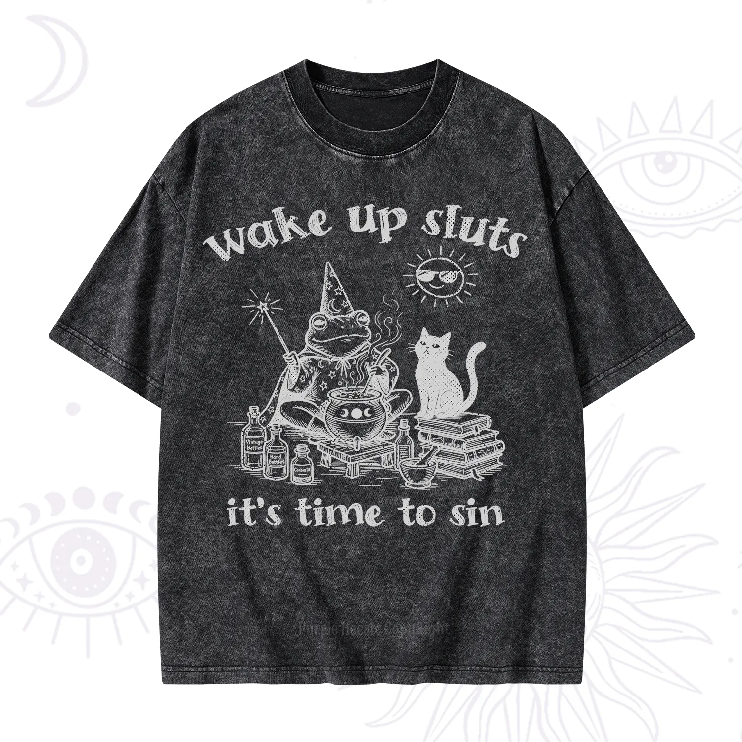 Purplehecate Wake Up Sluts It's Time to Sin Witch Frog Washed T-Shirt
