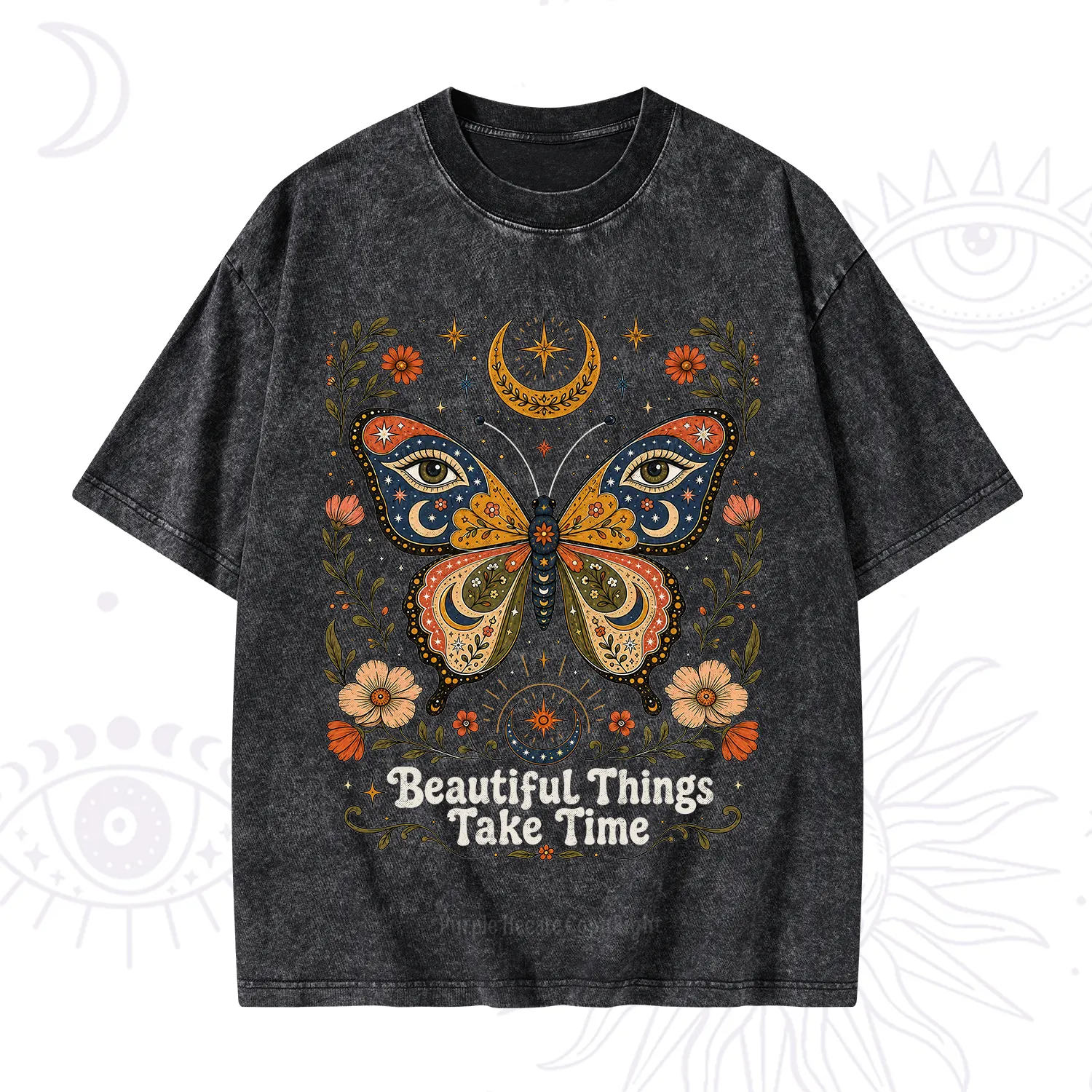Purplehecate Beautiful Things Take Time Butterfly Washed T-Shirt